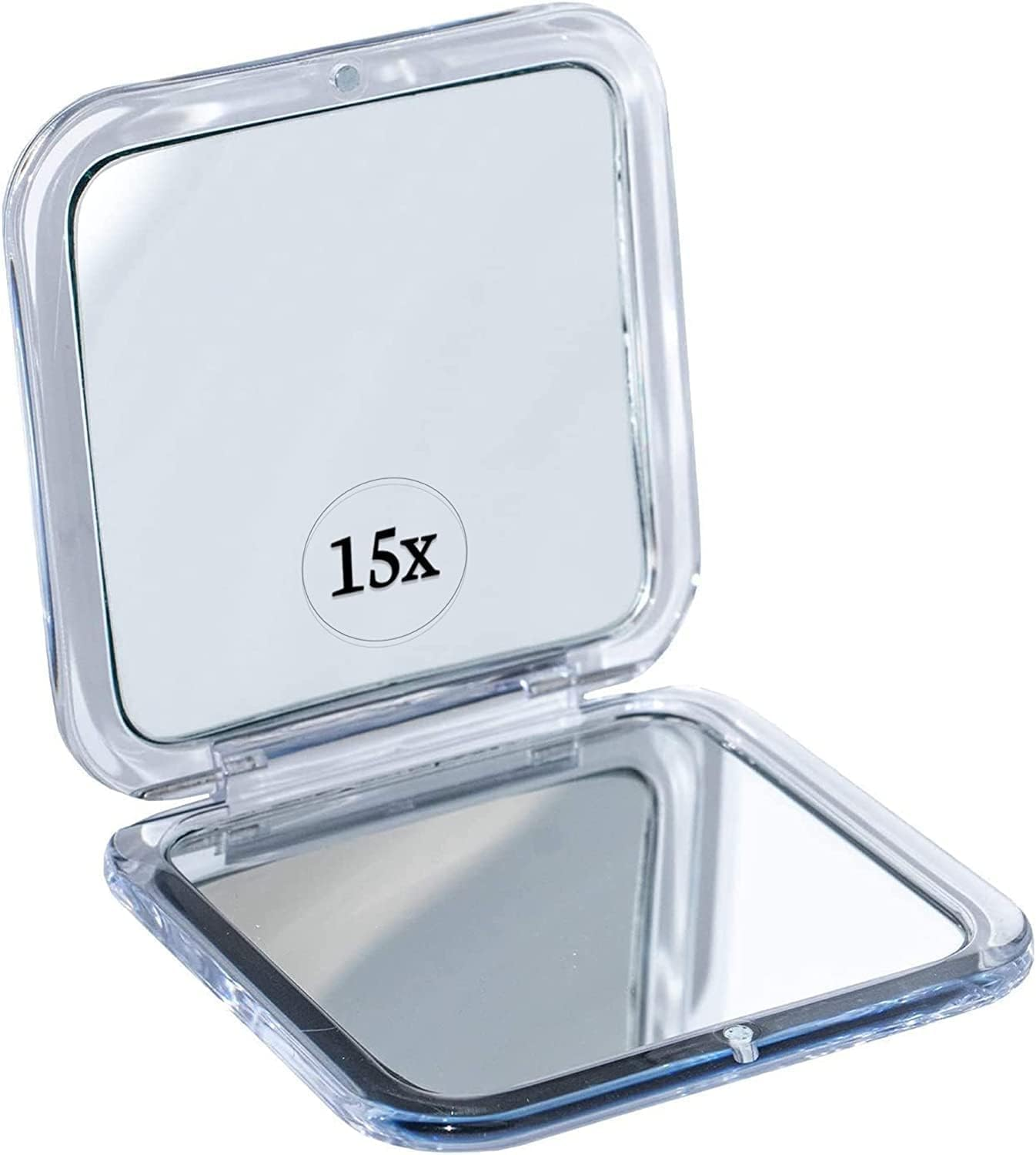 Folding Travel Mirror with 15X Magnification - Small Mirror for Travel Makeup - 3.3" Mini Square Folding Cosmetic Mirror (Silver) image number 5
