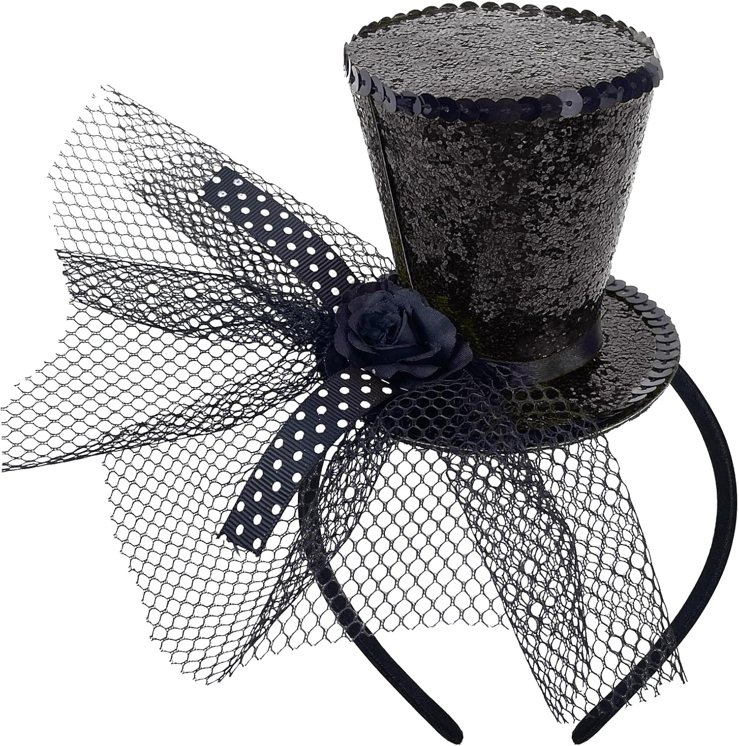 Mini Top Hat Headband Fascinator Tea Party Headpiece for Women Lady Gril 1920S Gatsby Party Costume Accessory - A-Black image number 4
