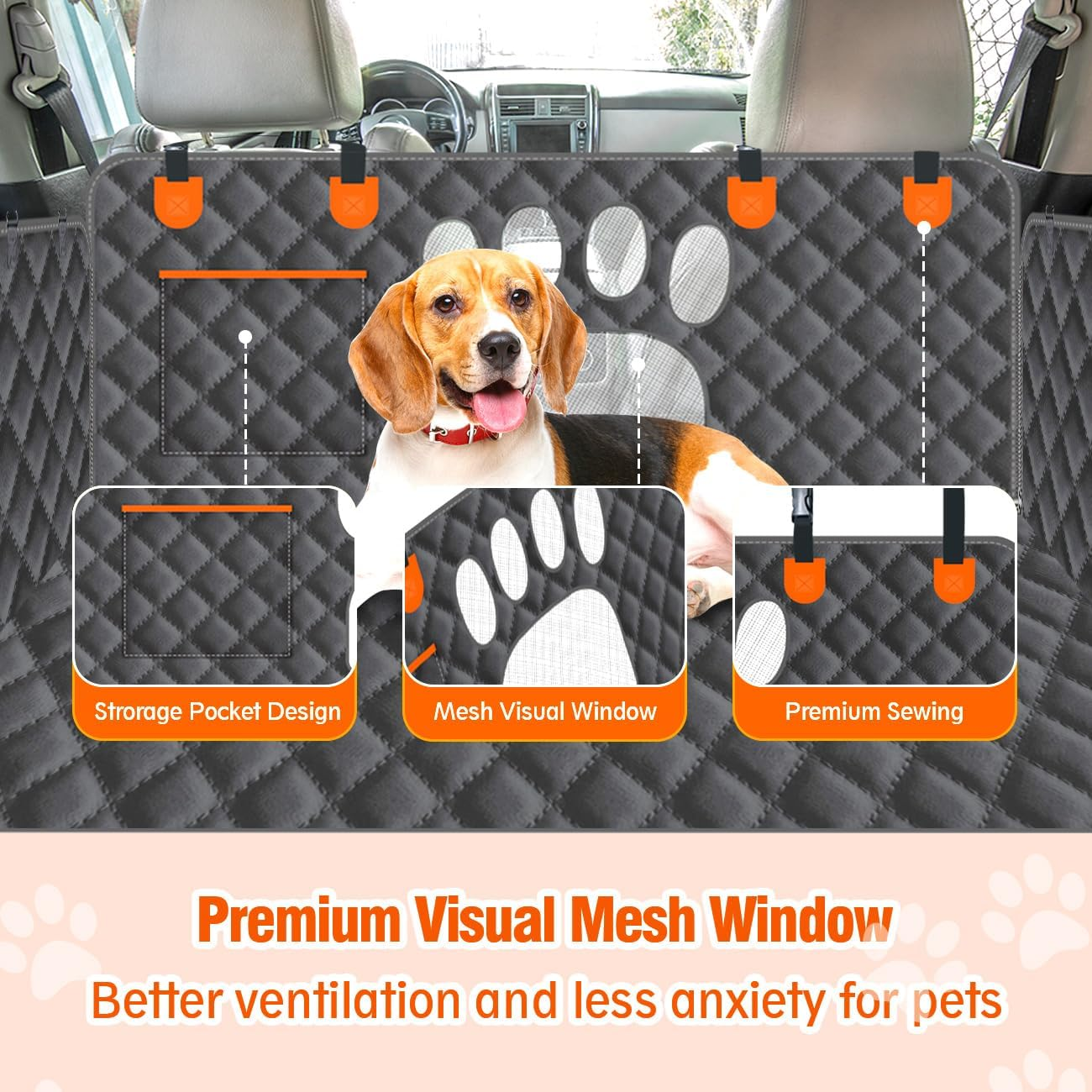 Dog Car Seat Cover-Dog Hammock for Back Seat Pet Seat Cover with Mesh Window Back Seat Extender for Dogs Waterproof Cargo Cover Pet Trunk Mat Large Pet Car Mats for Suv/Trucks/Cars image number 6