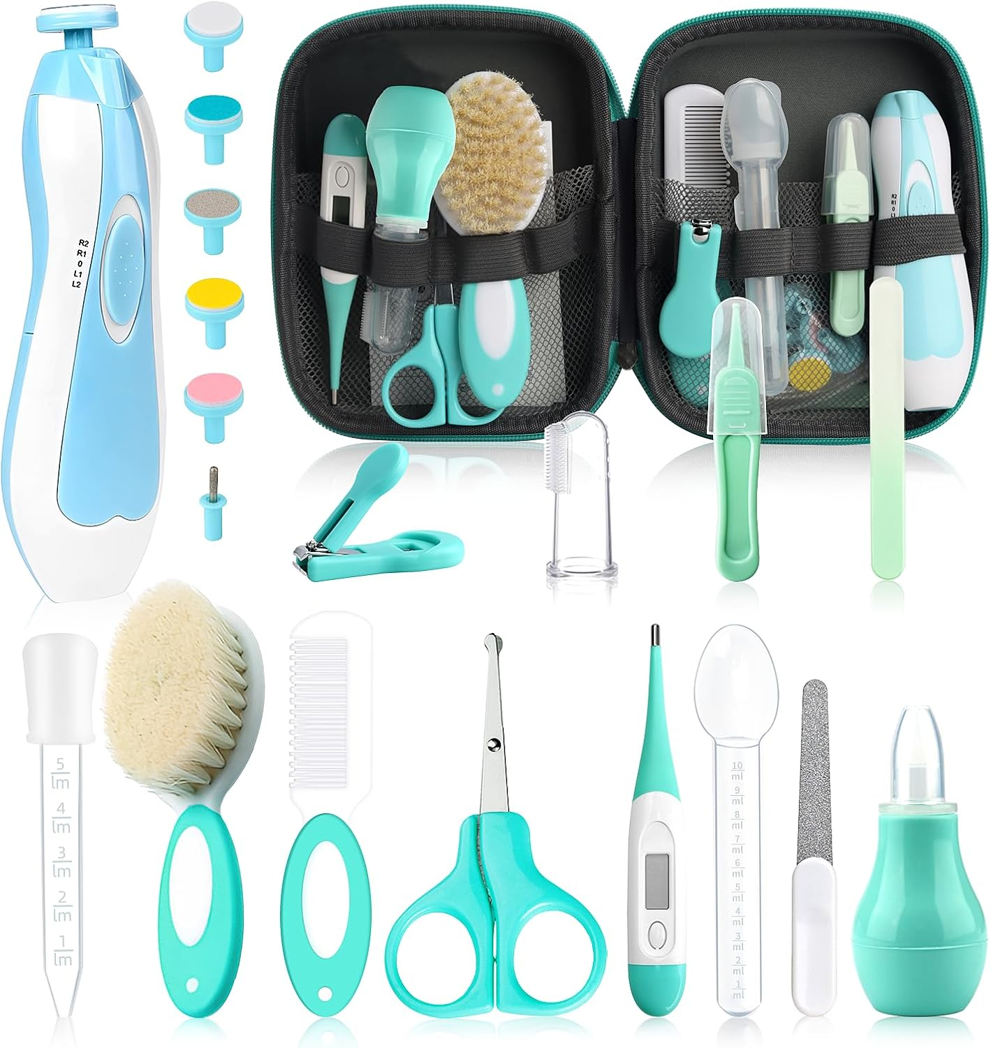 Baby Grooming Kit, Infant Safety Care Set with Hair Brush Comb Nail Clipper Nasal Aspirator Ear Cleaner,Baby Essentials Kit for Newborn Girls Boys