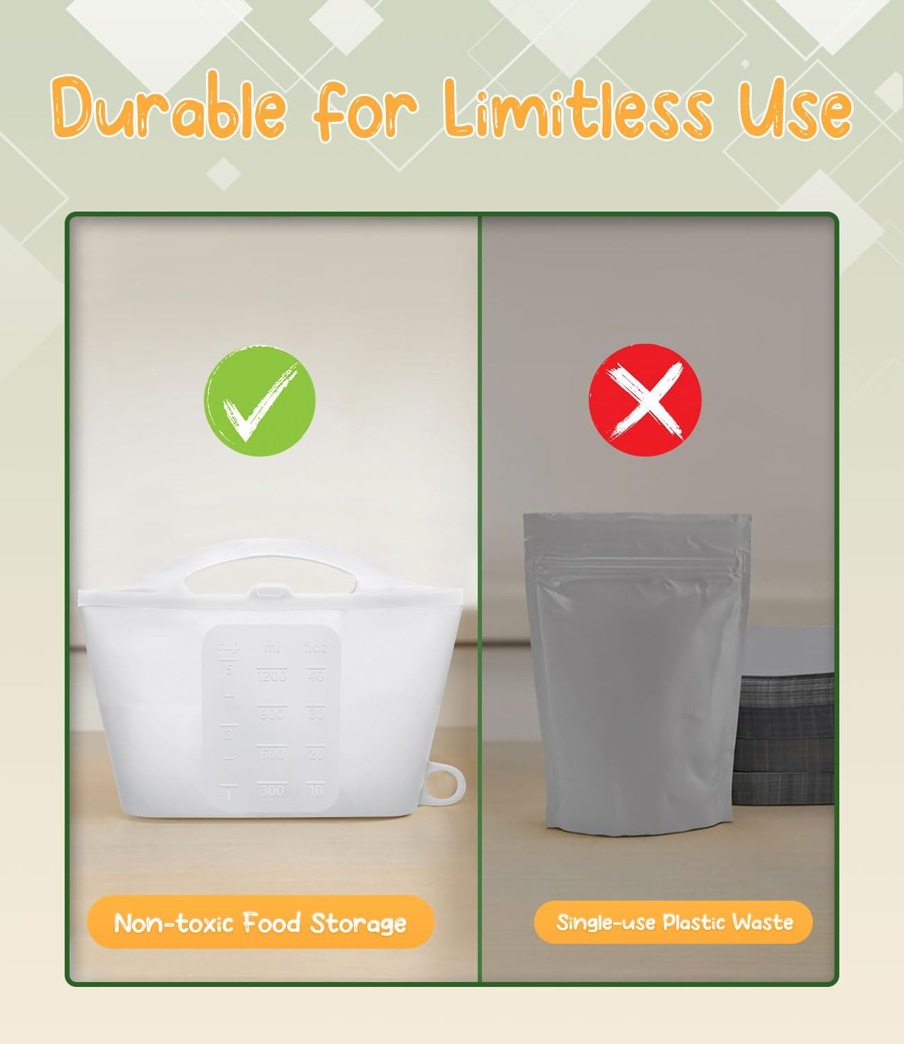 Silicone Microwave Steriliser Bag - 1200Ml Microwave Steam Sterilizer Bags for Baby Bottles, Breast Pump Parts & Other Toddler Accessories, Reusable Sterilizing Bag for Home and Travel image number 2