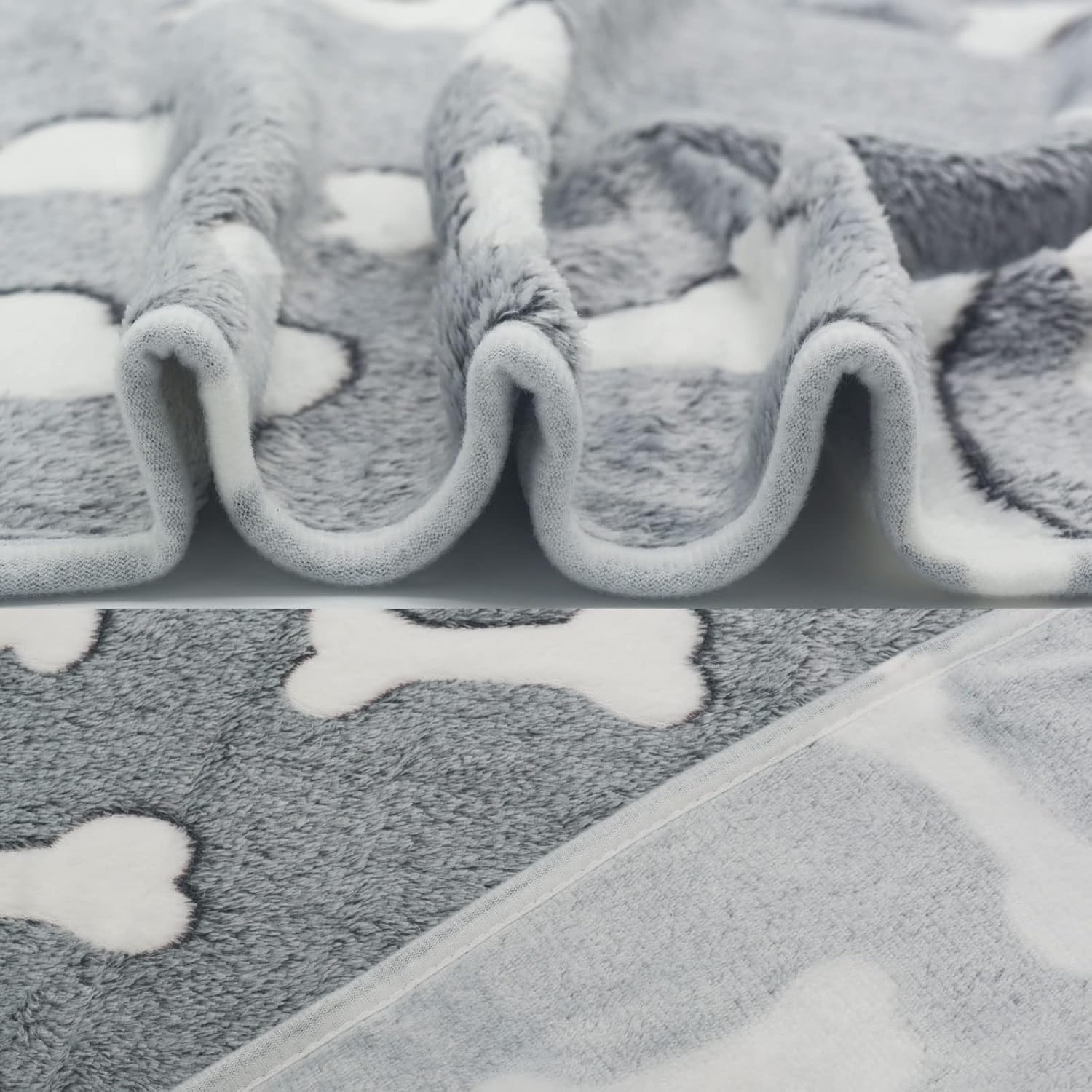1 Pack 3 Puppy Blankets Super Soft Warm Sleep Mat Grey Cute Print Blanket Fluffy Fleece Pet Blanket Flannel Throw Dog Blankets for Small Dogs Puppy Dogs Fluffy Cats,Bone-Large(40"X30") image number 3