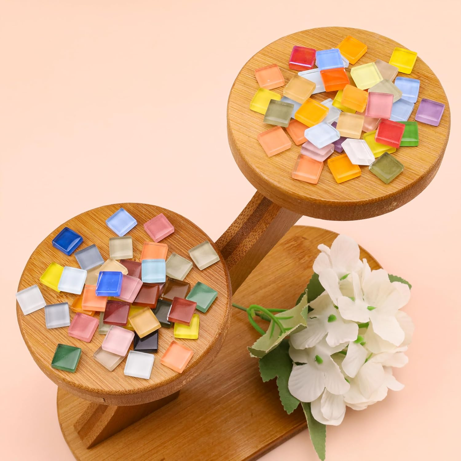 Glass Mosaic Tiles for Crafts Colorful Stained Glass Mosaic Pieces Iridescent Bulk Square Flat Mirror Tile Kits for Adults 160Pcs Crystal Picture Frames DIY Kit
