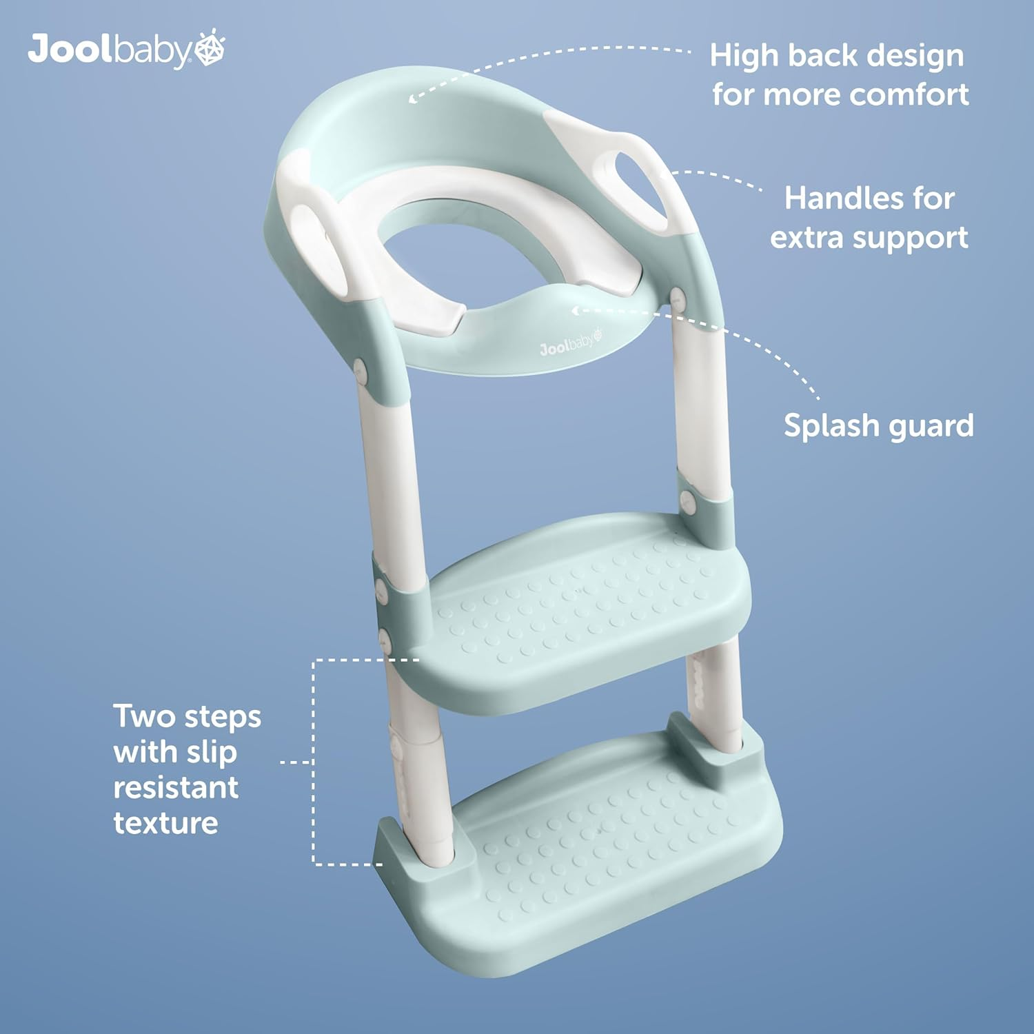 Jool Baby Potty Training Seat with 2 Step Ladder for Toddlers - Soft Cushioned Seat & Splash Guard, Adjustable Height (Aqua) image number 3