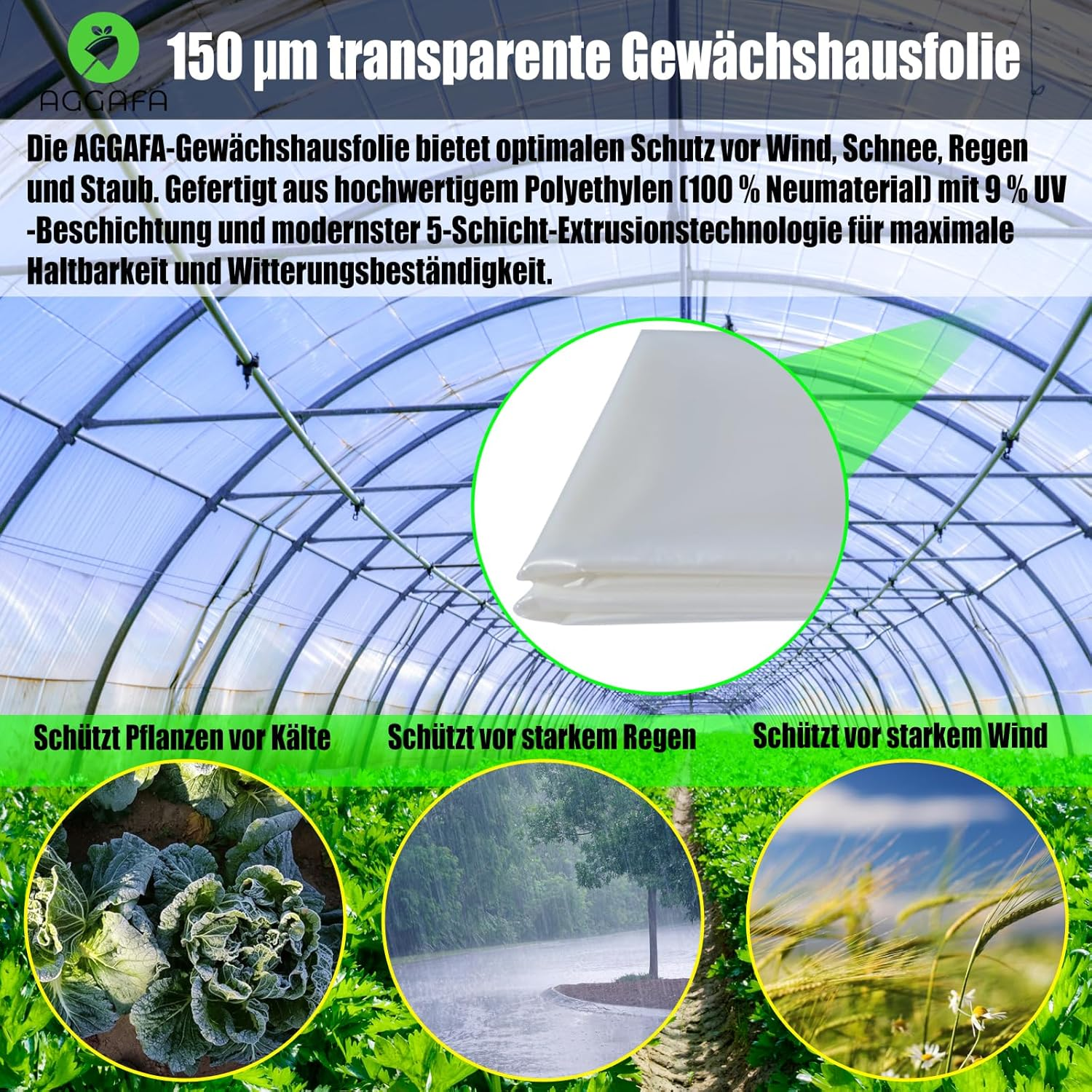 Heavy Duty Greenhouse Plastic Sheeting &ndash; 150&Mu;m (6 Mil) Clear Polyethylene Film, 4-Year UV Resistance, 90% High Light Transmission, Made from 100% Virgin Raw Materials (150Um-2Mx10M) image number 3