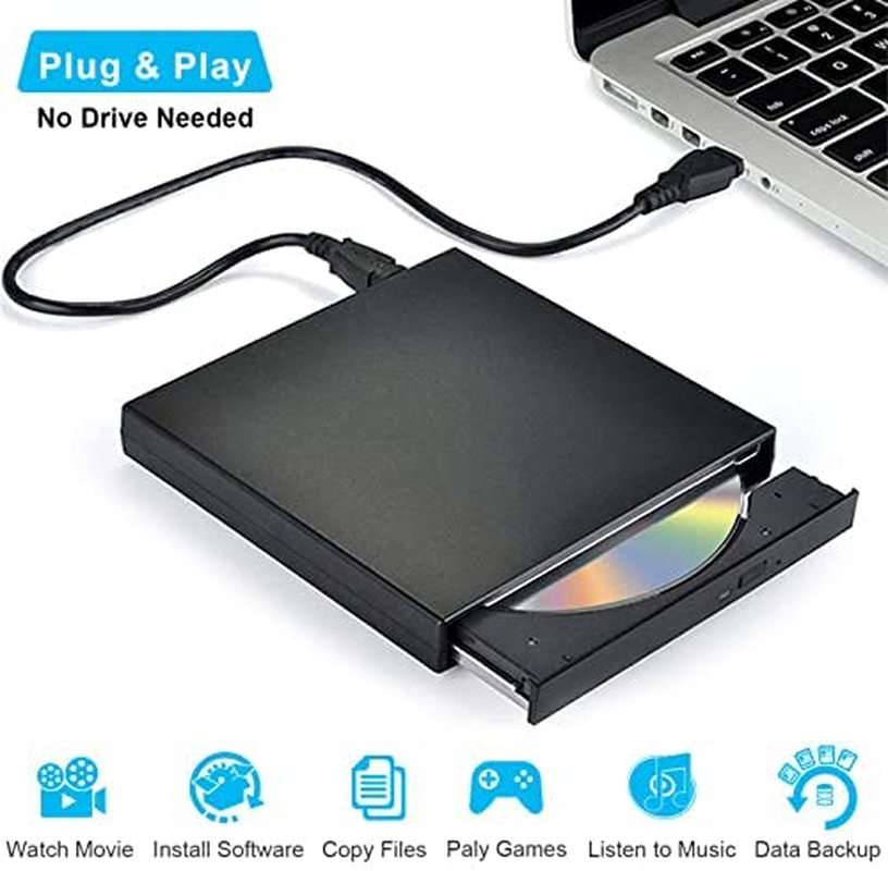 External CD DVD Drive, USB 2.0 Slim Protable External CD-RW Drive DVD-RW Burner Writer Player for Laptop Notebook PC Desktop Computer, Black image number 6