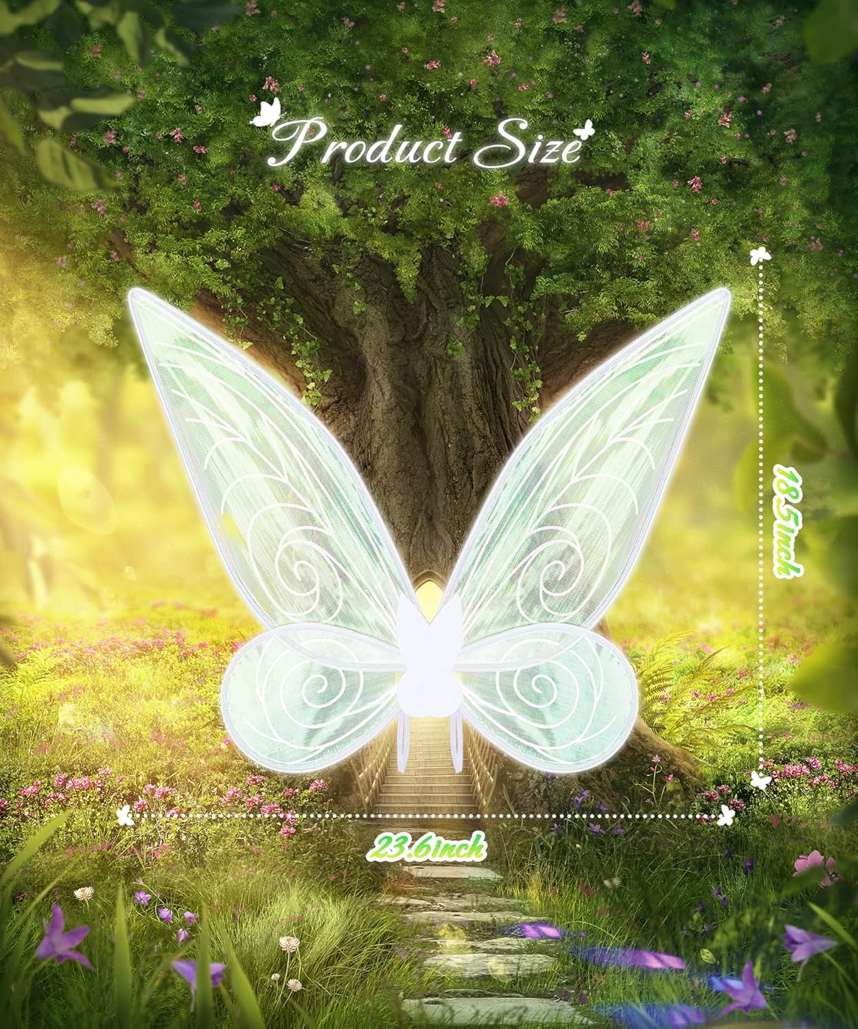 White Fairy Wings, Butterfly Fairy Wings Sparkling Sheer Wings for Adults Birthday Halloween Costume Dress up for Kids Girls Women image number 5