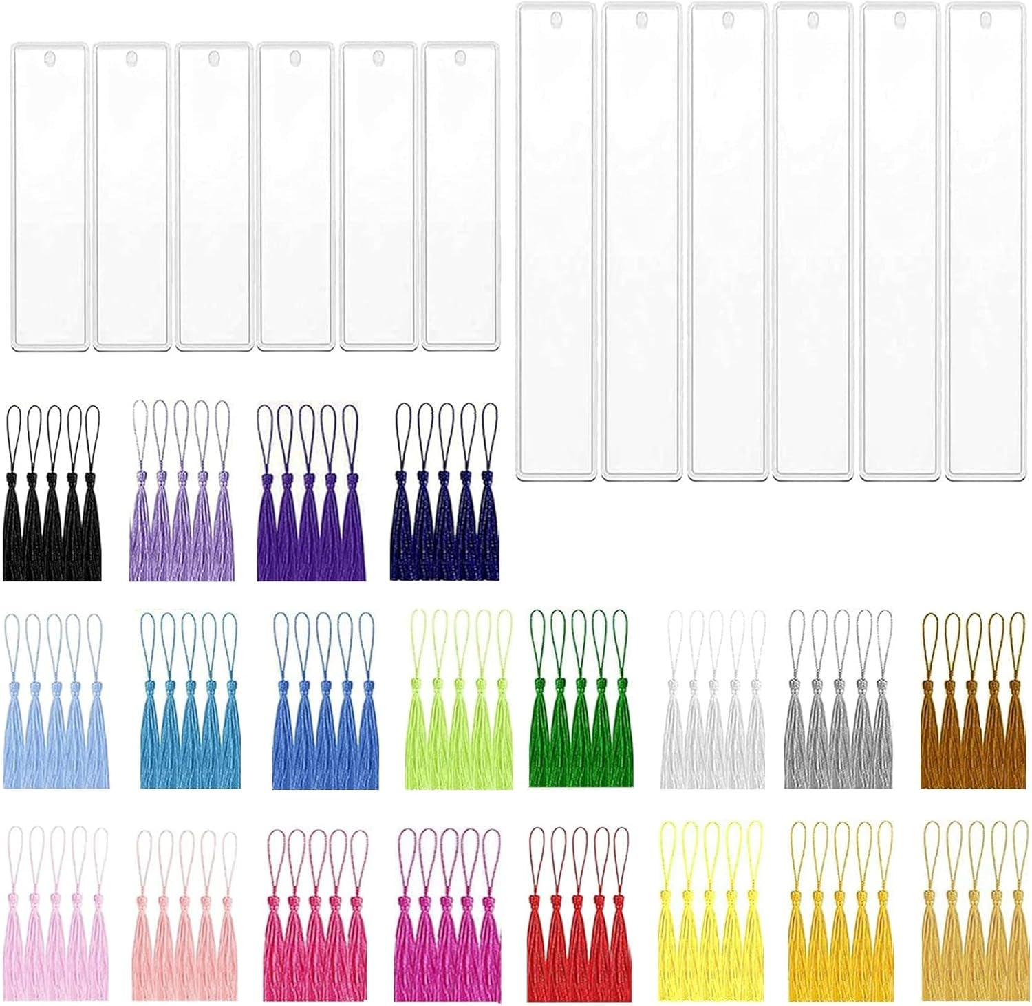 12Pcs Bookmark Mold with Tassels, Betterjonny 2 Sizes Silicone Rectangle Mold with 100Pcs Colorful Tassels DIY Resin Bookmark Molds for Jewelry Craft Key Chain image number 6