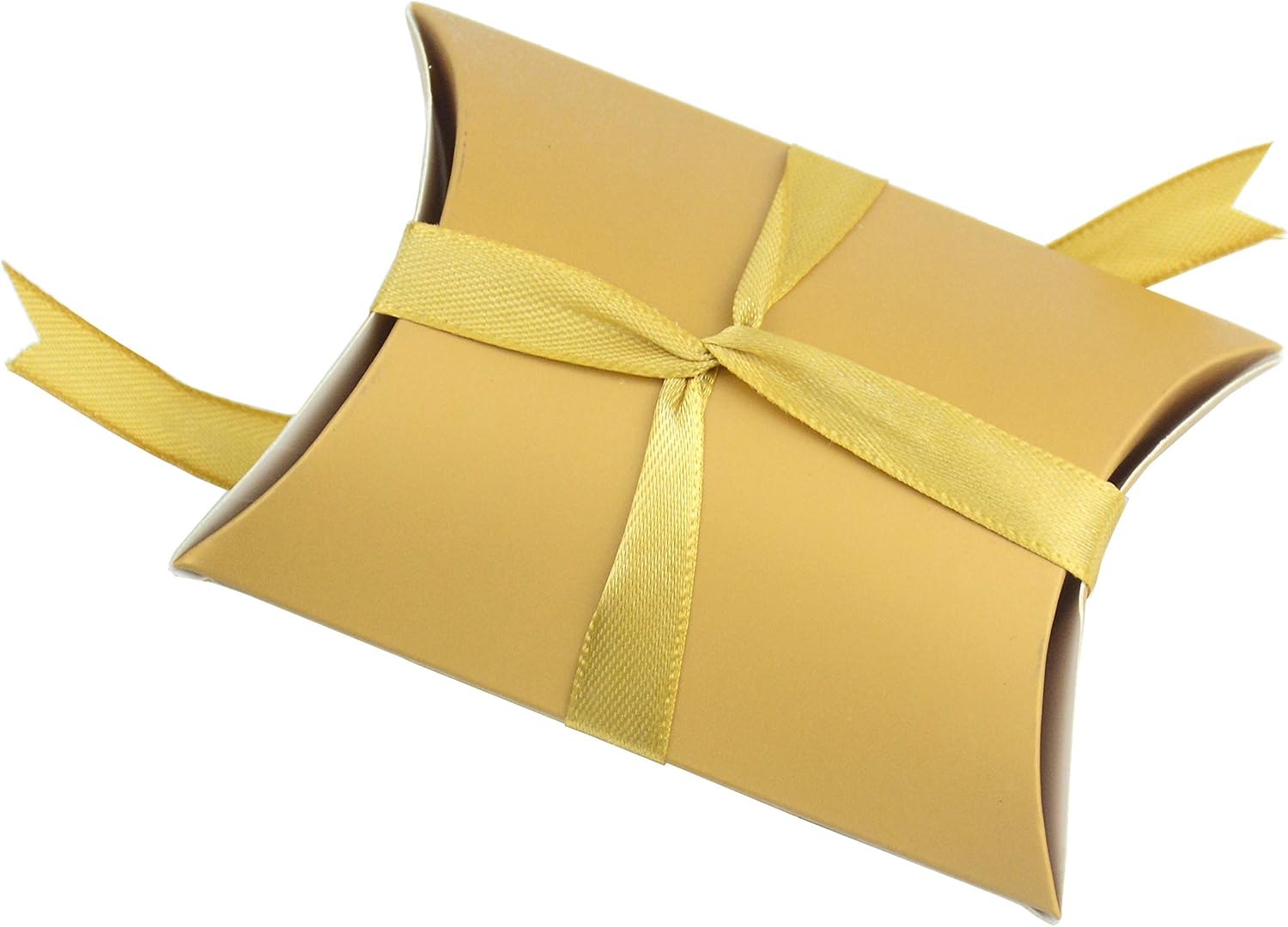 Aokbean 100 Pack Mini Pillow Candy Box Small Gift Boxes with 50 Yards Ribbon for Christmas Wedding Party Favor Gift, Jewelry or Soap Packaging (Gold) - Gold image number 6