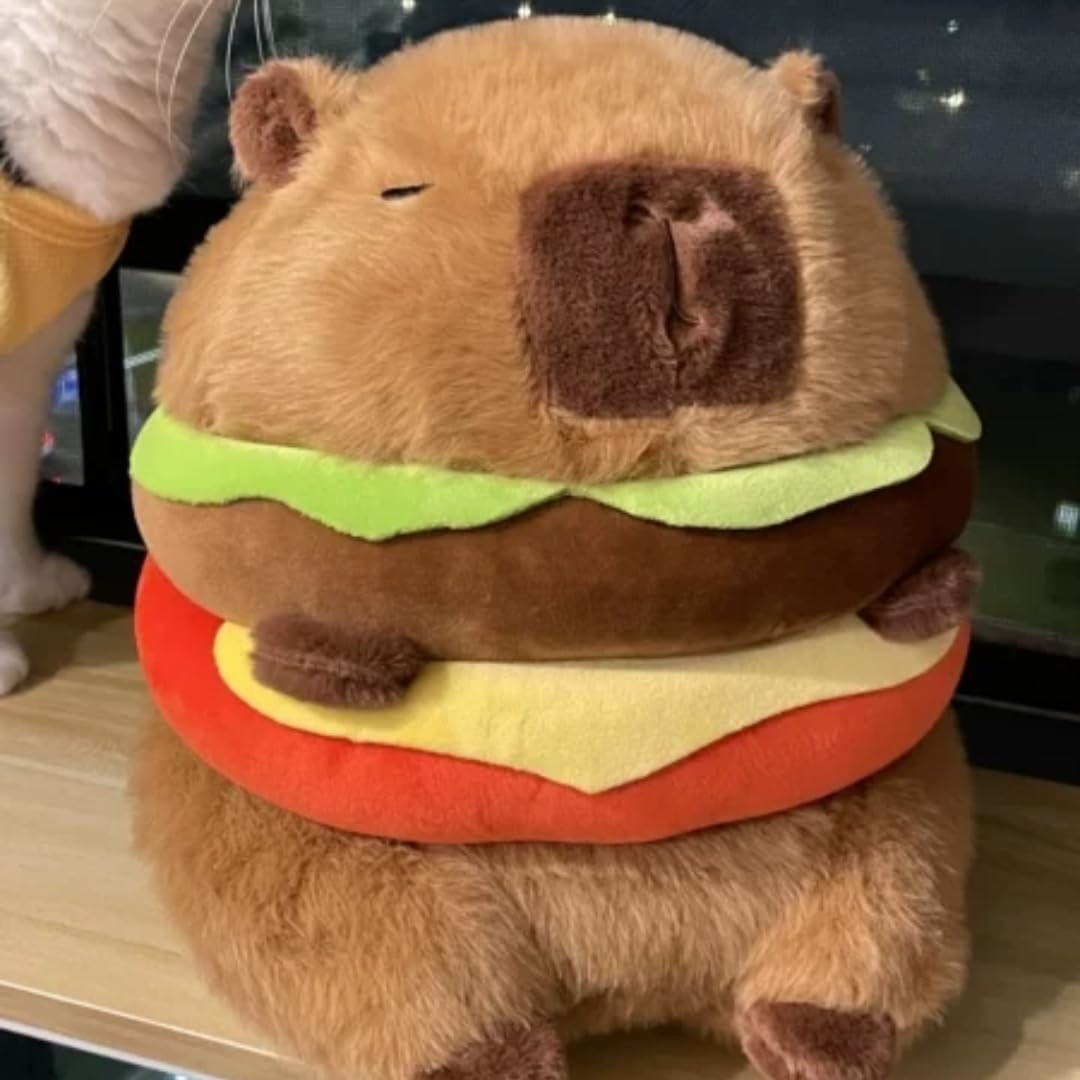 Realistic Capybara Burger Plush, Cute Capybara Stuffed Animal Pillow Plushie Toy, Soft Hamburger Food Stuffed Toys Doll for Birthday Kids Gifts 7.87'' image number 4