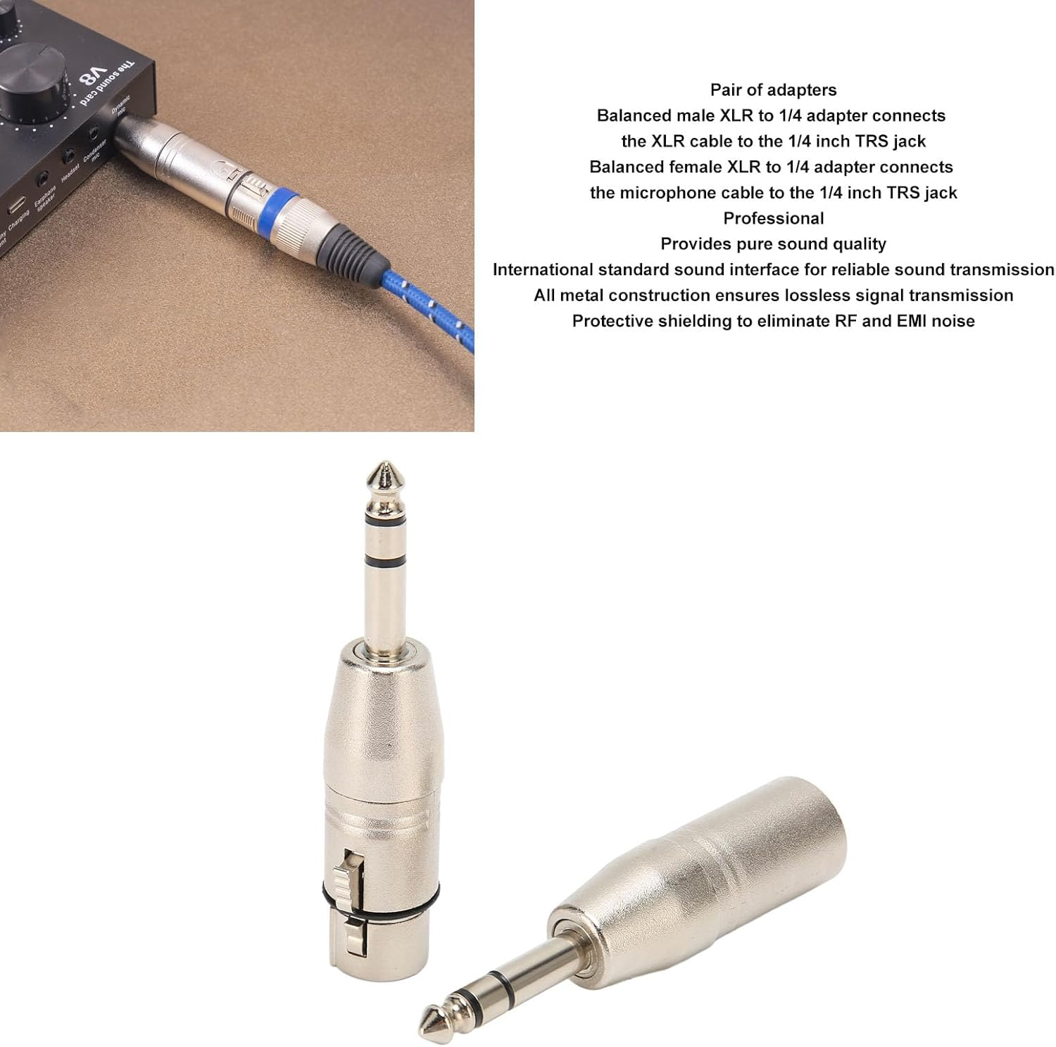 1/4 Inch TRS to XLR Adapter, Balanced Female XLR to Quarter Inch 6.35Mm Male Adapter, Microphone Cable for Mixers Microphones Amplifiers Eqs image number 3