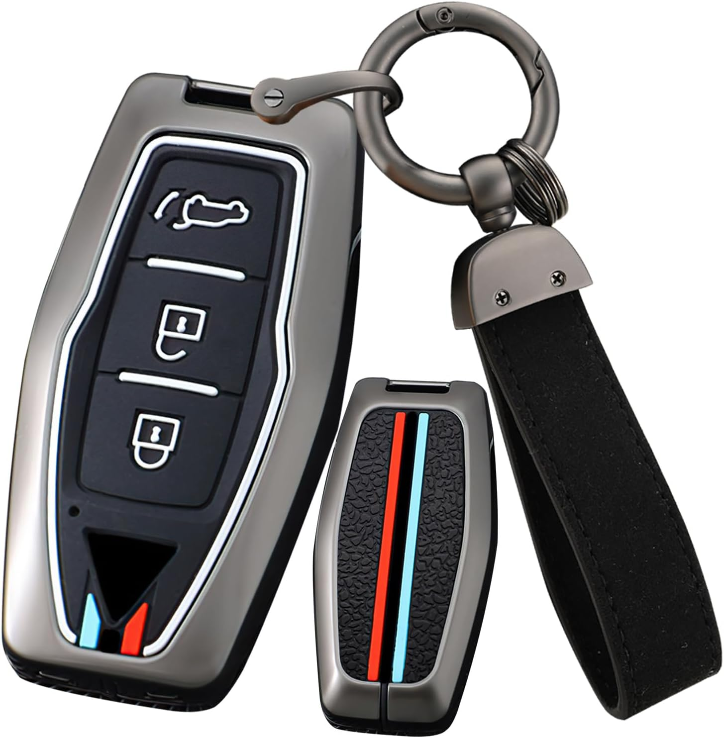 Ontto Alloy Car Key Fob Cover Fit for Mitsubishi Outlander 2022 2023 Smart Key Case Keyring Silicone Key Shell Holder Bag Keychain Protection Accessories Silver A