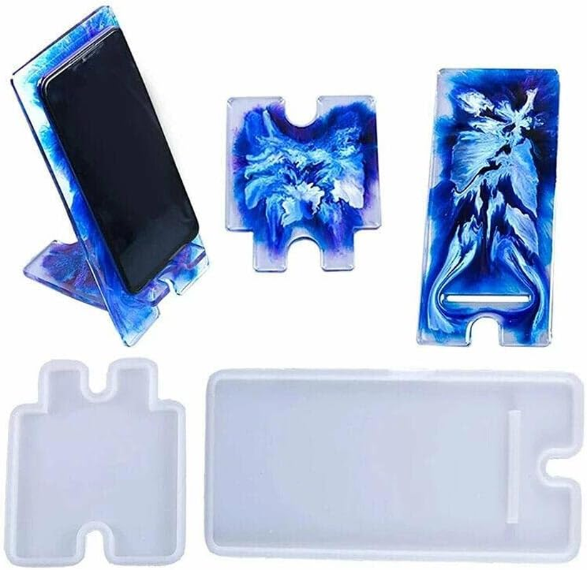 AIMALL 2Pcs Silicone Mobile Phone Stand Mould, Resin Epoxy Craft Holder Casting Molds for DIY Projects, Large 8.5 X 4.3 Inches, Small 3.9 X 4.7 Inches