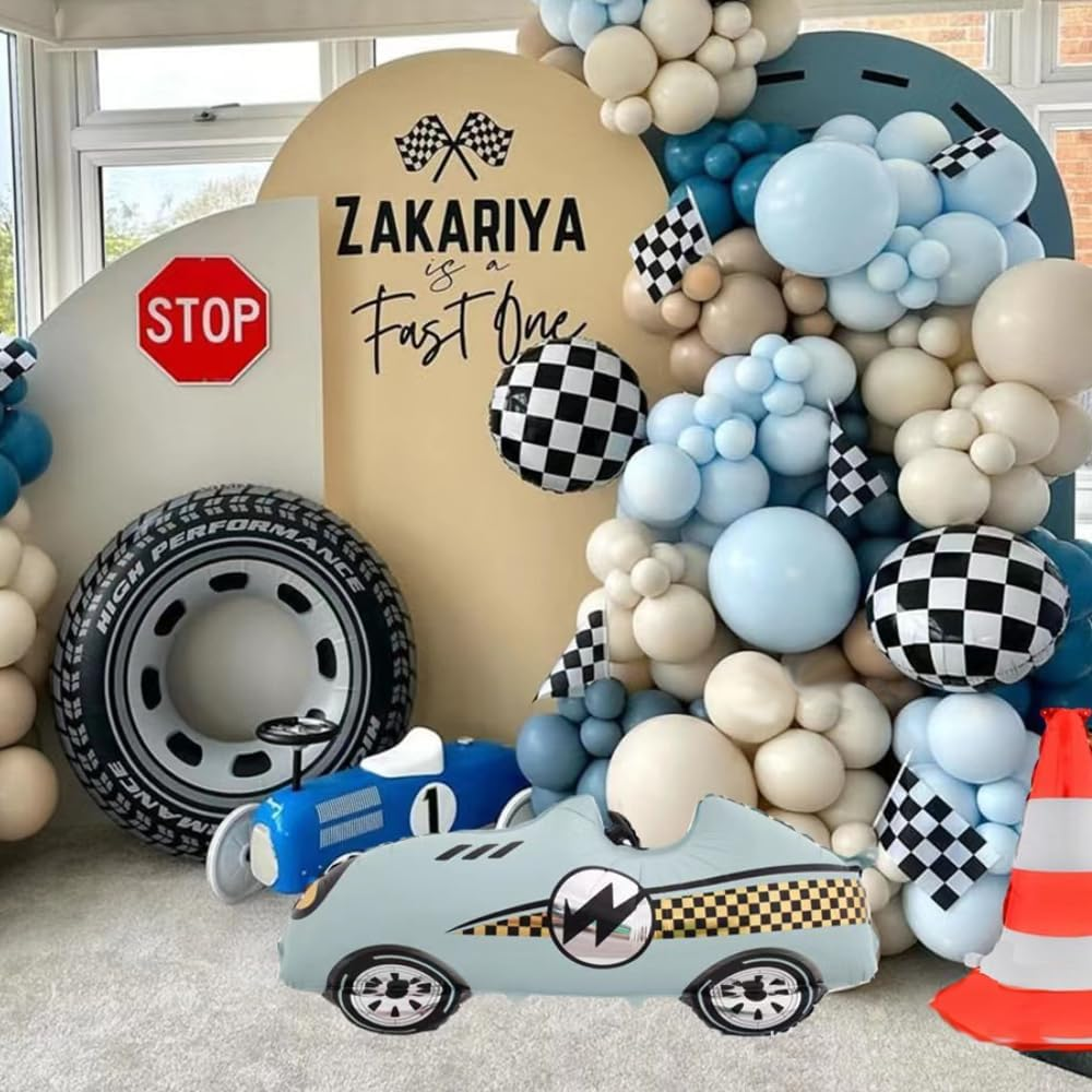 Race Car Balloons Racing Car Foil Balloon Birthday Party Decorations Race Car Theme Party Decorations Kids Boy Racing Party Supplies 2PCS (Blue and Pink)