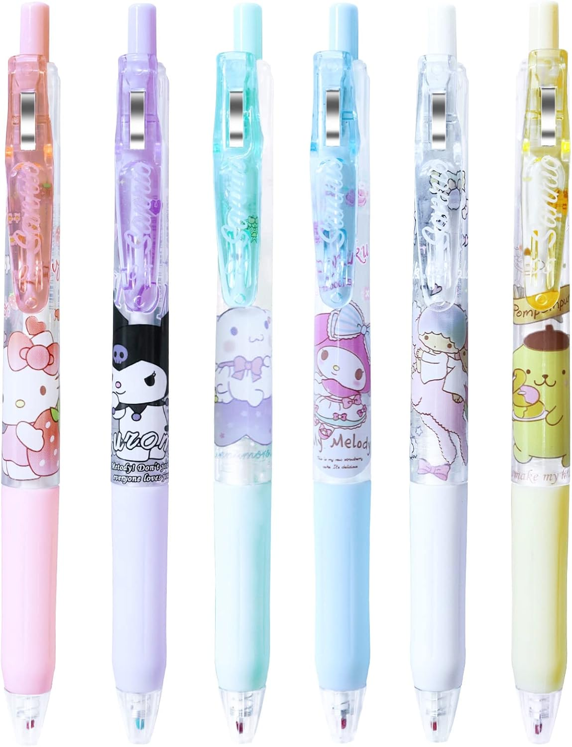 6 Pcs Kuromi My Melody Cinnamoroll Pompompurin Pens Kawaii Hello Kitty Ballpoint Pens School Supplies Anime Cartoon School Supplies 0.5Mm image number 2