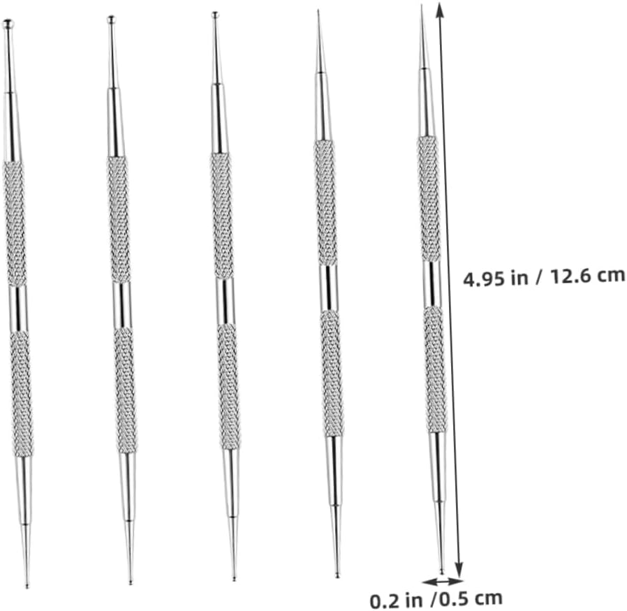 5PCS Dual Ended Stainless Steel Nail Dotting Pen Set for Rhinestones Picker and Dot Painting Multifunctional Manicure Tools for DIY Nail Art Embossing and Gradient Salon Designs At image number 5