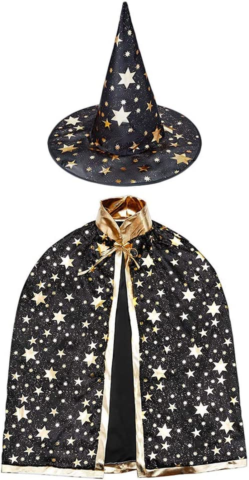 ZZX Wizard Cape Witch Cloak with Hat, Halloween Costume Props for Kids Cosplay Party (Black) image number 3
