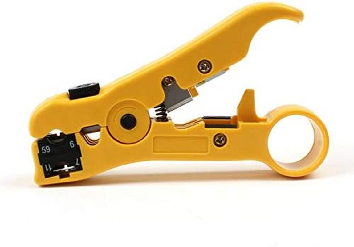 Wire Stripping Tool SENRISE Cable Stripper Cutter Universal Cable Stripper Cutter for Flat or round TV/UTP Cat5 Cat6 Wire Coax Coaxial Stripping Tool (Yellow)