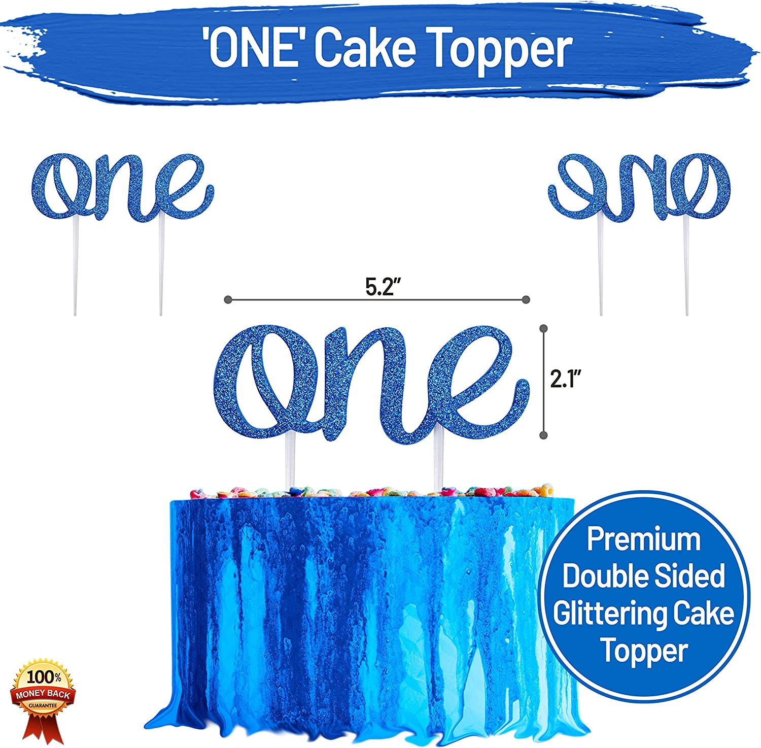 Baby 1St Birthday Boy Decorations with Crown - Baby Boy First Birthday Decorations High Chair Banner - Cake Smash Party Supplies - Happy Birthday ONE Burlap Banner, No.1 Crown, Glitter Cake Topper image number 6