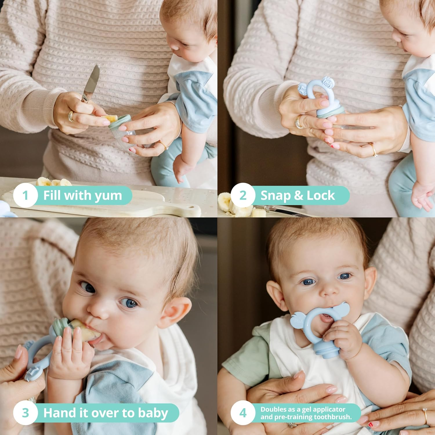 Cherub Baby Non-Toxic BPA Free Silicone Fresh Food Feeder, Self-Feeding, Dishwasher, Freezer and Steriliser Safe, 4 Months and Older - Dusty Rose/Sand - 1 Mimosa / Caramel image number 3