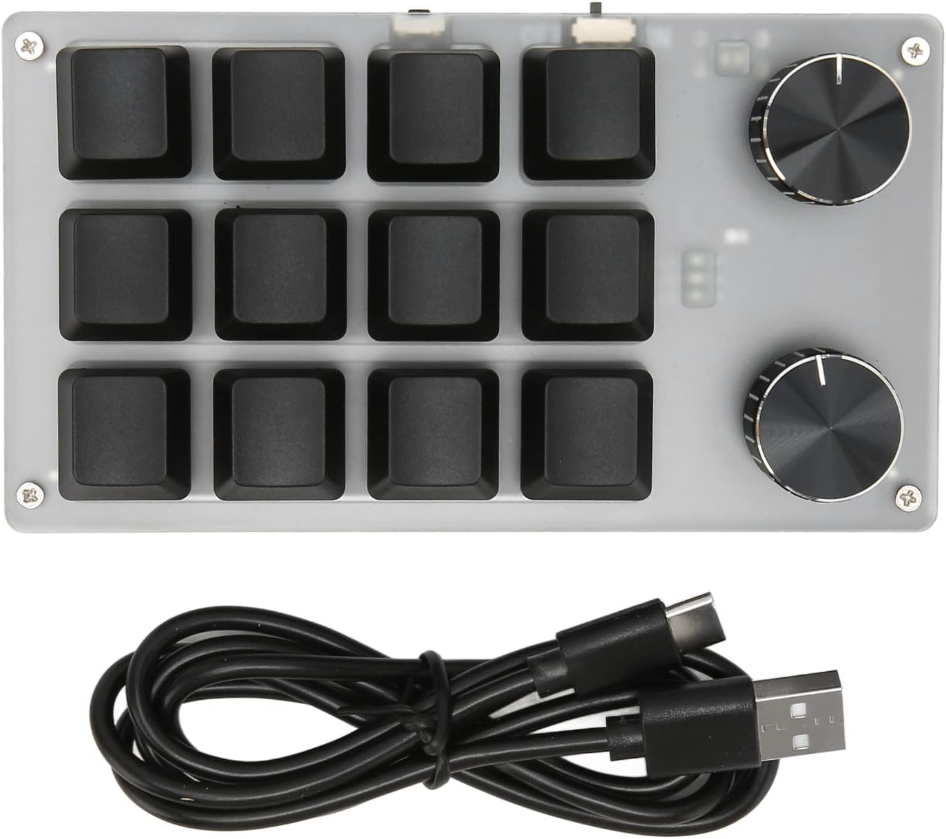 Mini Macro Mechanical Gaming Keyboard, USB Programmable Keypad with Knob for PC Gamer Office Media, Knob Design Ergonomic Design Dual Mode Keypad Oneclick (12 Keys with 2 Knobs) image number 1