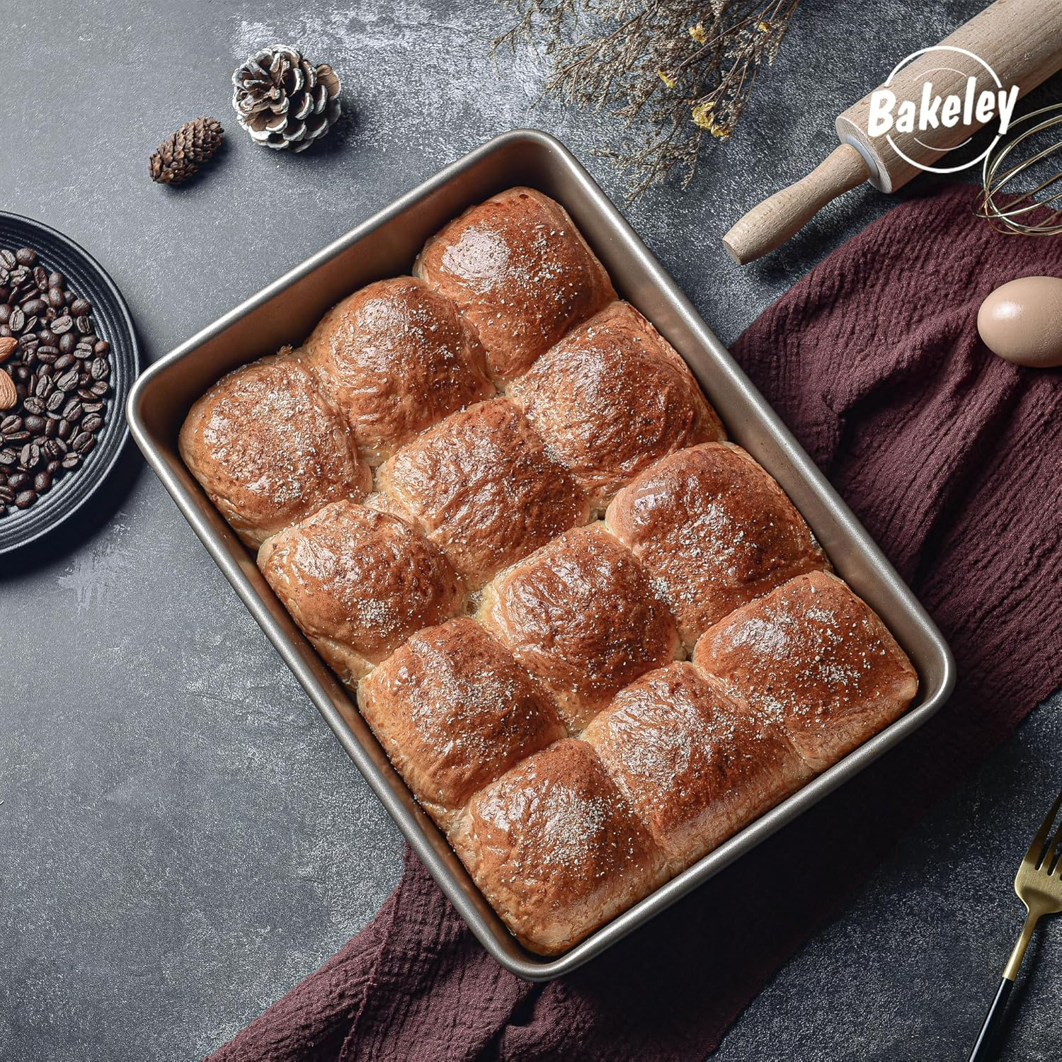 13-Inch Rectangle Cake Pan, Non-Stick Loaf Pan Deep Dish Bakeware for Oven Roasting Meat Bread Jelly Roll Battenberg Pizzas Pastries 34.8Cm X24.8Cm X 6Cm (Champagne Gold)