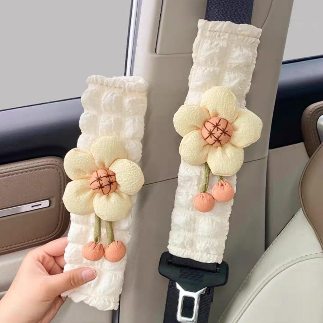 Cute Flower Car Seat Belt Cover Pads 2 Pack & 4 Pack Car Accessories Seat Belt Cushion Neck Cushion Shoulder Strap Protector Universal Seat Belt Cover for Adults and Kids (Sunflower,2) - Pink, 4 image number 6