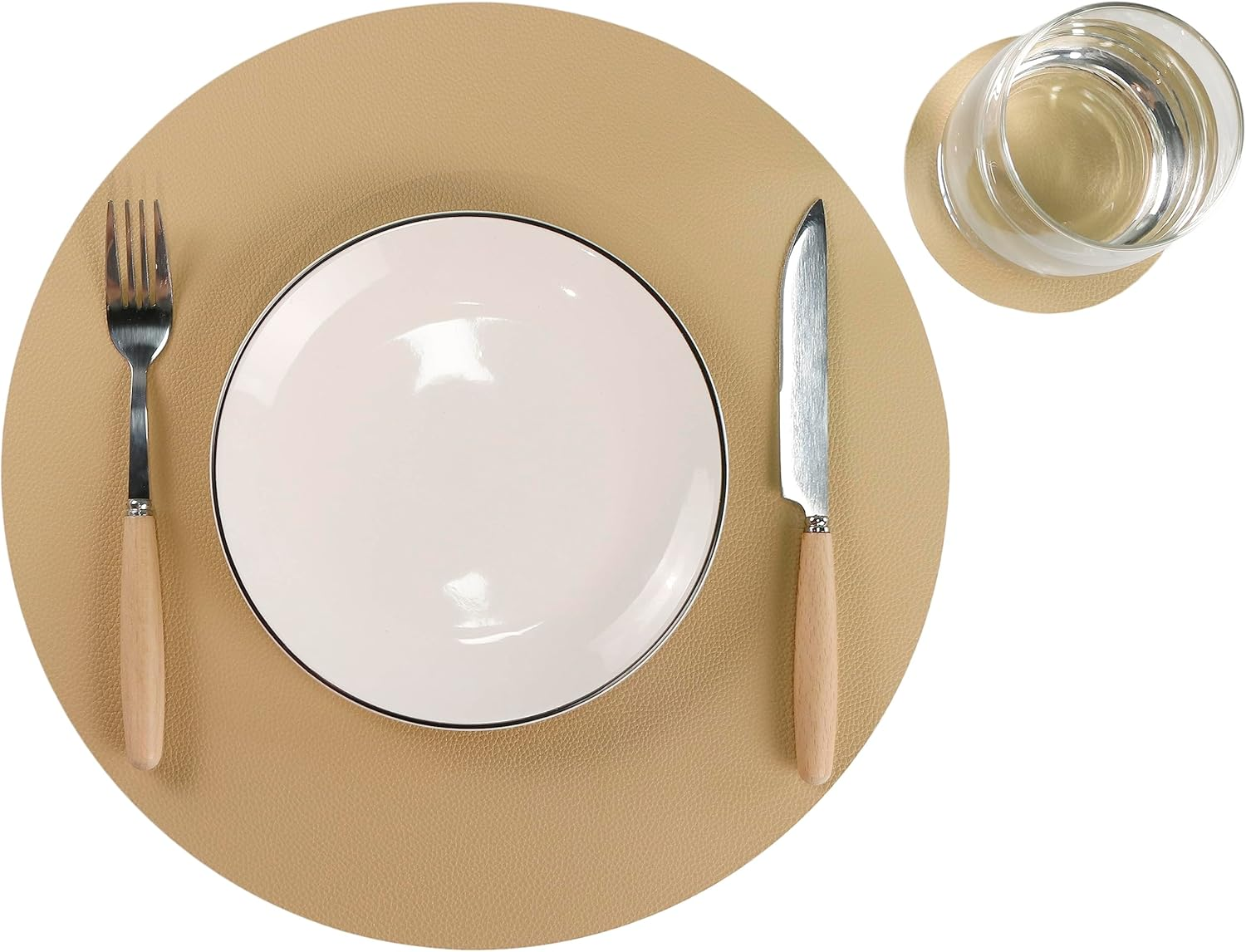 Wipeable Placemats and Coasters Leather Table Mats Waterproof Heat-Resistant Easy to Clean for Dining Table Set Kitchen Table Set of 6, Buff