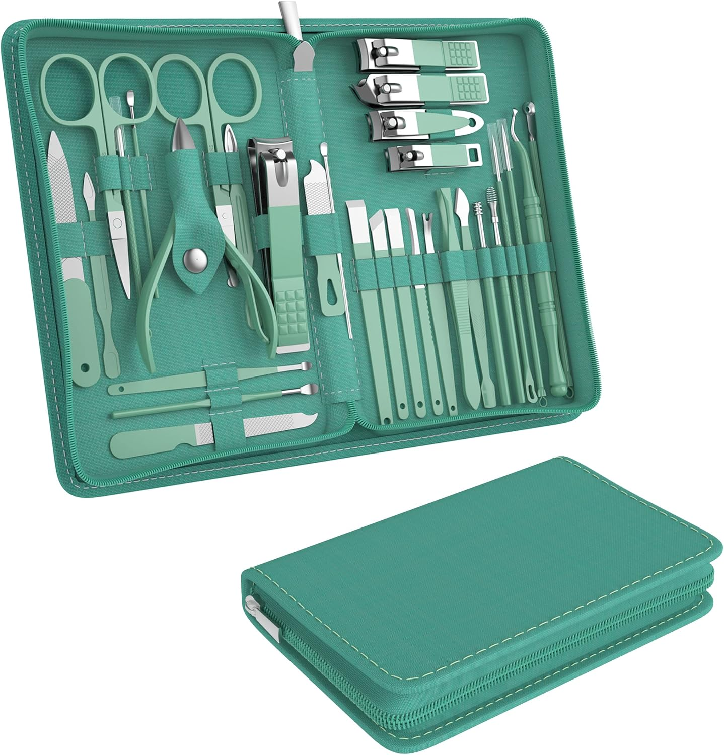 Manicure Set Personal Care, Nail Clipper Kit, Professional Nail Clipper Pedicure Set, Nail Tools with Luxurious Travel Case, Gifts for Men Women Family Friend, 31 Pieces (Green) image number 3