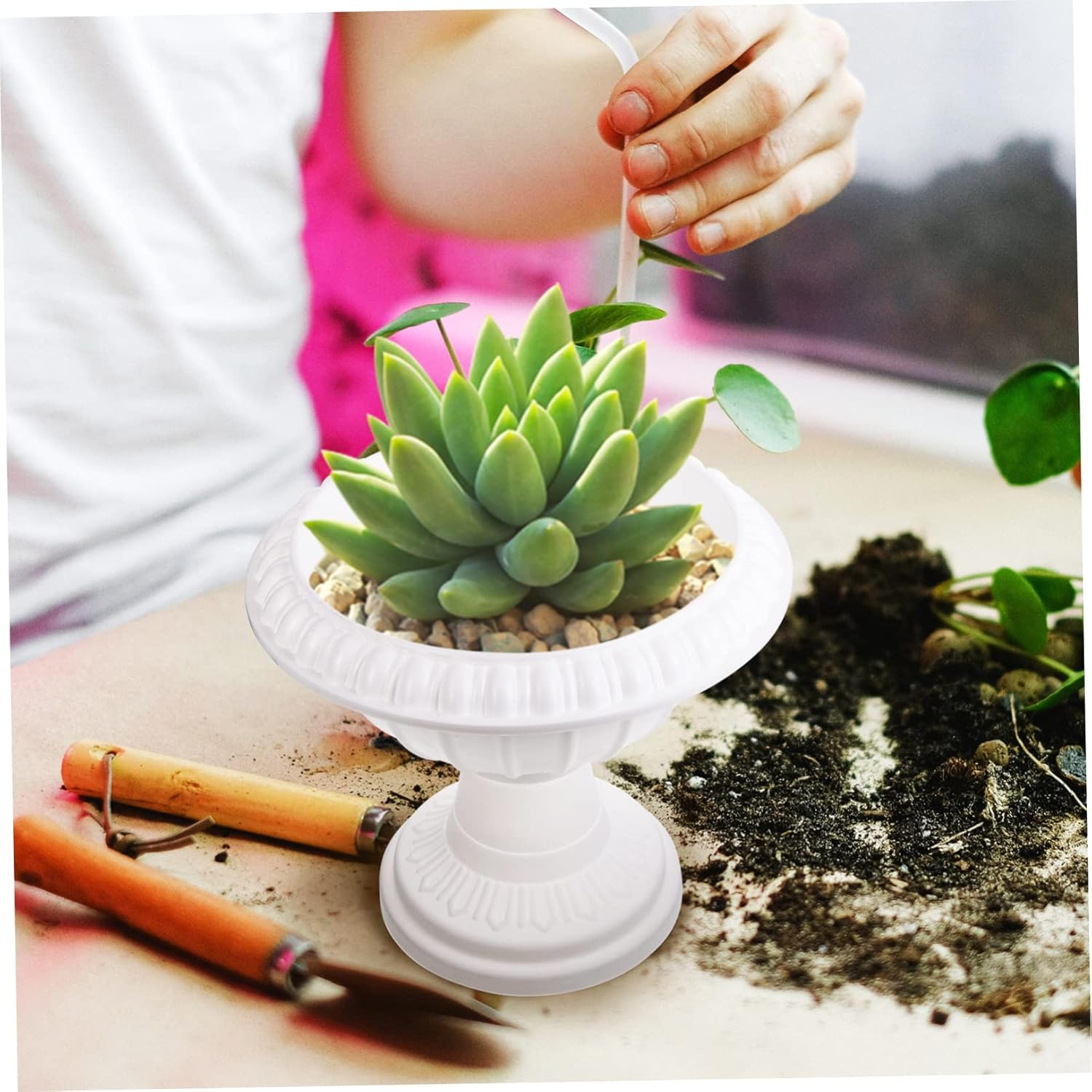 Kisangel Thickened Roman Column Plastic Flower Pot 25Cm Outdoor Garden Planter Multipurpose Plant Nursery Container Suitable for Balcony and Patio Gardening image number 5