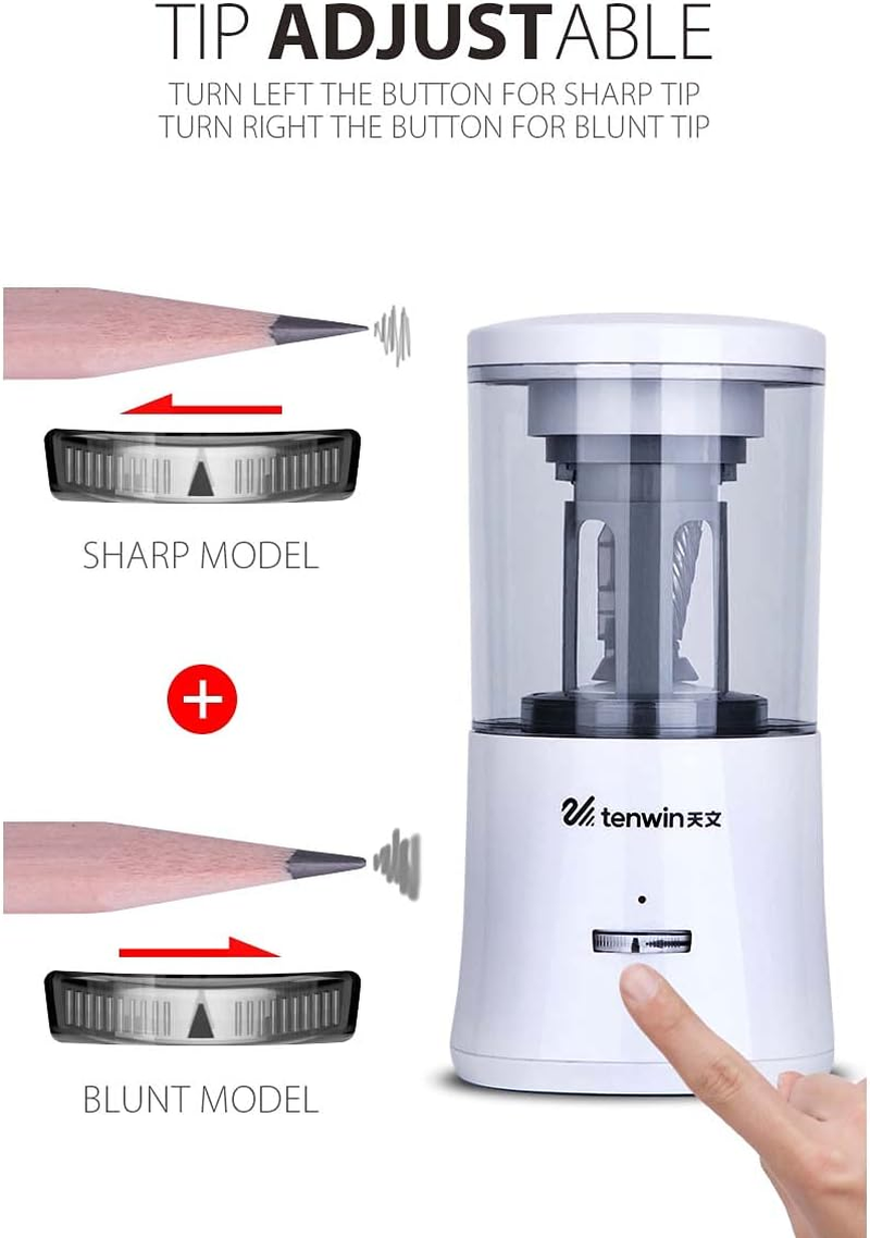 Rechargeable Automatic Electric Pencil Sharpener, Heavy Duty Spiral Blade for Fast Sharpening, Automatic Stop/Color Pencil, Usb/For School Classroom/Office/Home (White) image number 5