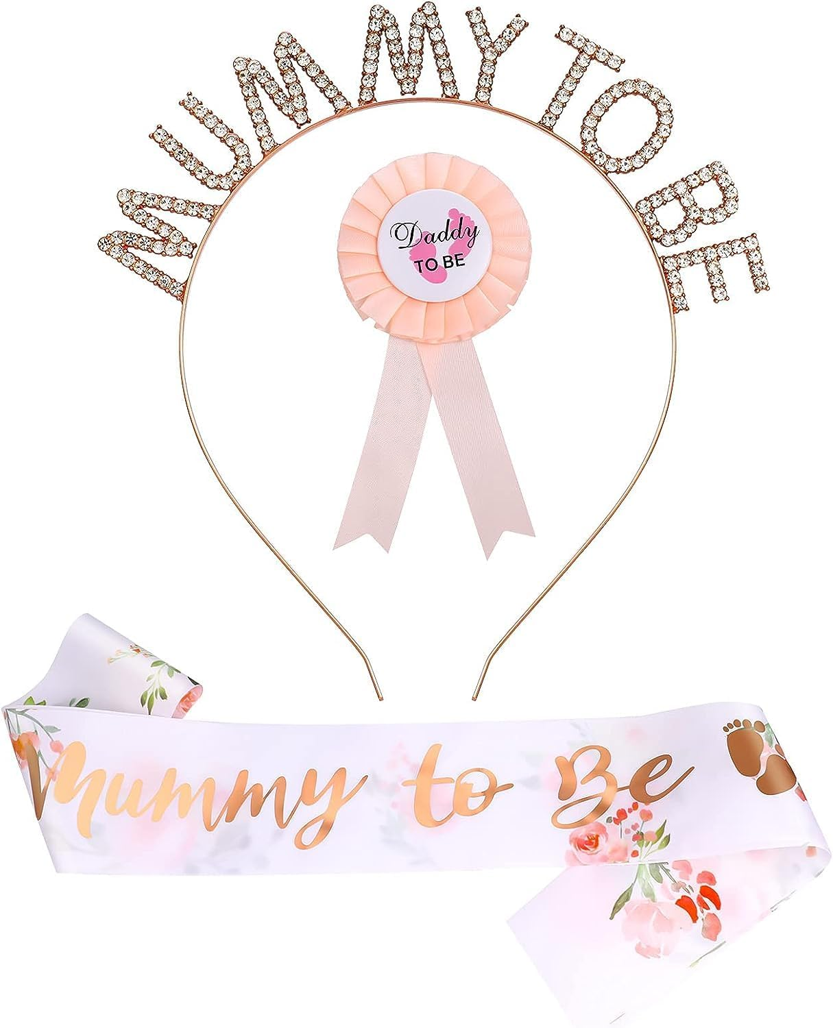 3 Pcs Mummy to Be Sash Set, Baby Shower Sash, Satin, Rhinestone Tiara Crown Headband and Badge, Party Decoration, Maternity Favour Gifts image number 4