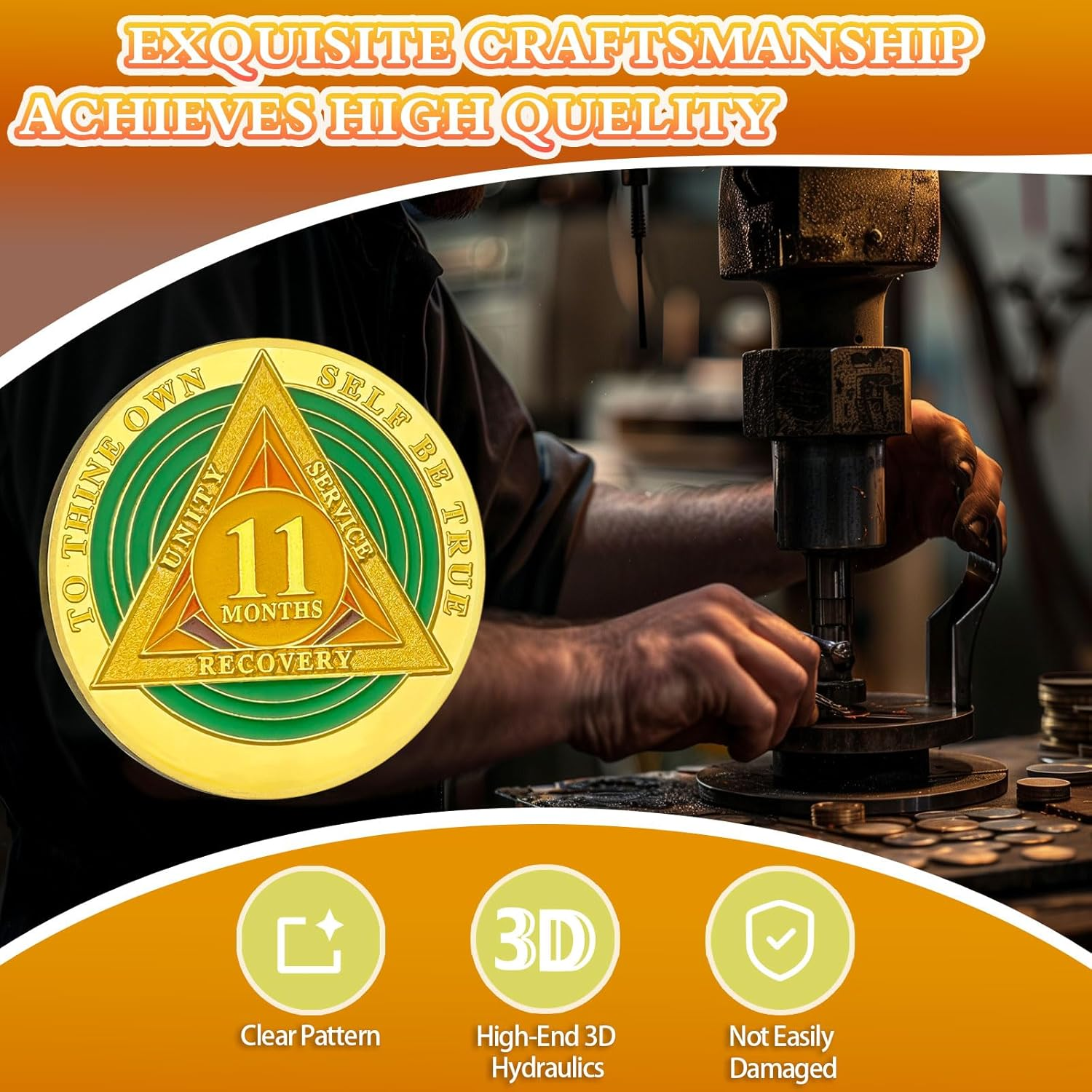 Green Triangle 11 Month Sobriety Coin Eleven Month Sober Gold Coin Rainbow Sobriety Chip AA Chips and Medallion AA Coin Recovery Chip Sobriety Token Sobriety Gifts for Women Men image number 6