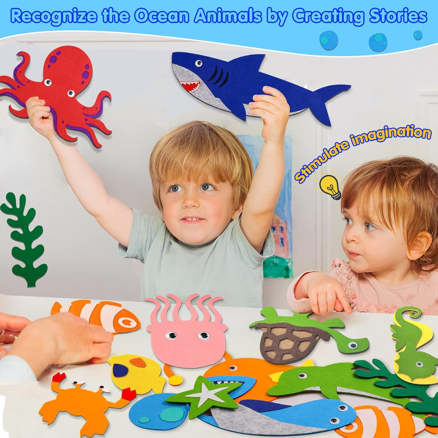 Craftstory Ocean Felt Board Story Set for Toddlers Children under the Sea 3.5 Feet Flannel-Stories Shark Octopus Toys Wall Activity Storytelling Teaching image number 1