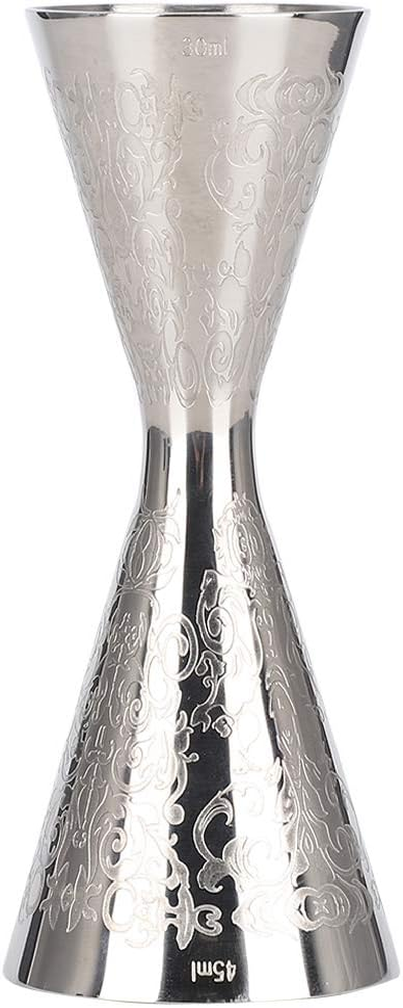 Japanese Style Double Cocktail Jigger - Etching Stainless Steel Jigger with Scale, Small Cup 30Ml, Large Cup 45Ml - Silver image number 3