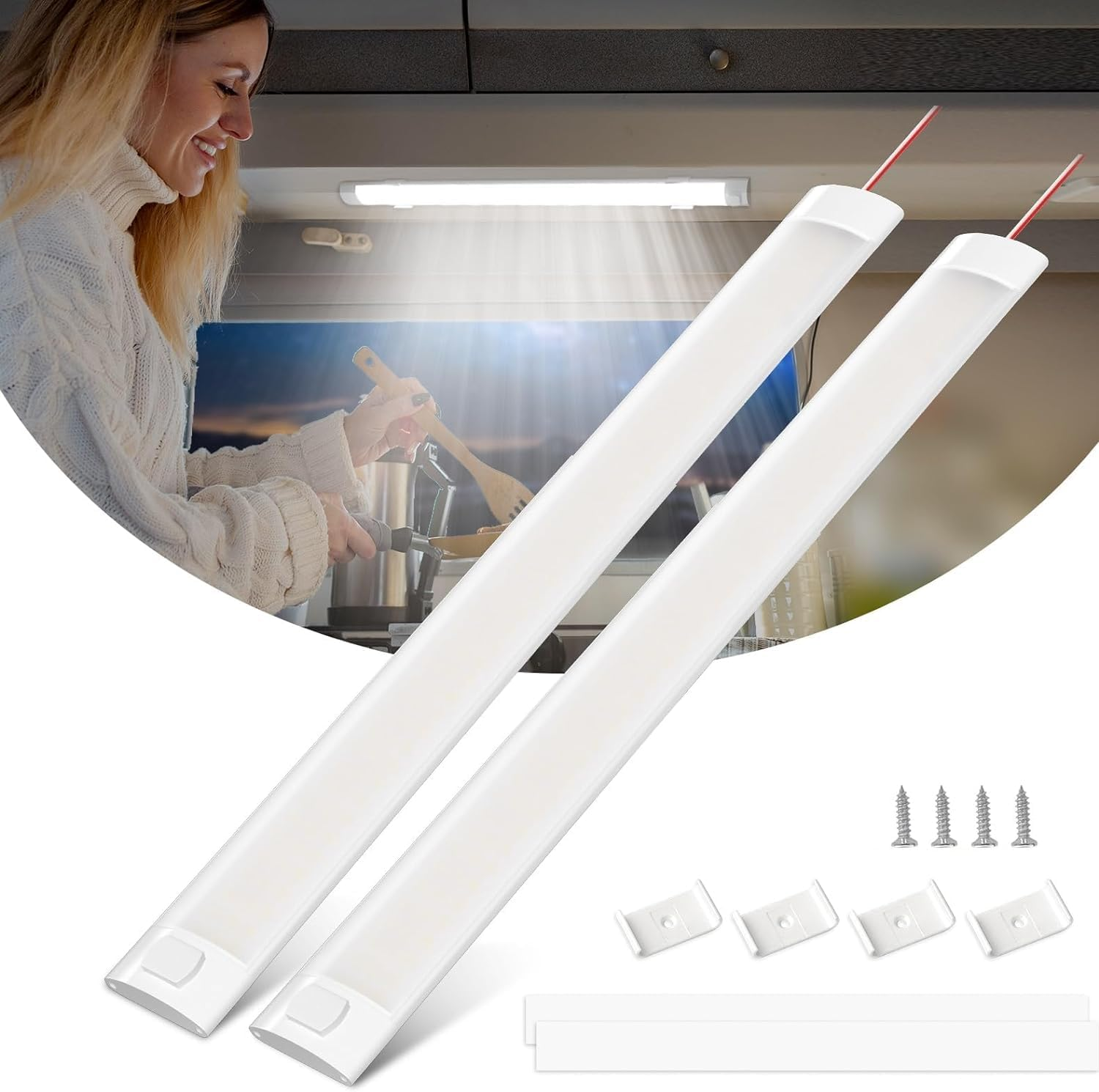 Bonlux 12 Volt LED Lamp Motorhome, 120 LED 12 V Strip Car Interior Lighting with Switch for Van Bus Caravan Boat Kitchen Bathroom Bar Truck, 12 W 6000 K, Pack of 2 image number 4