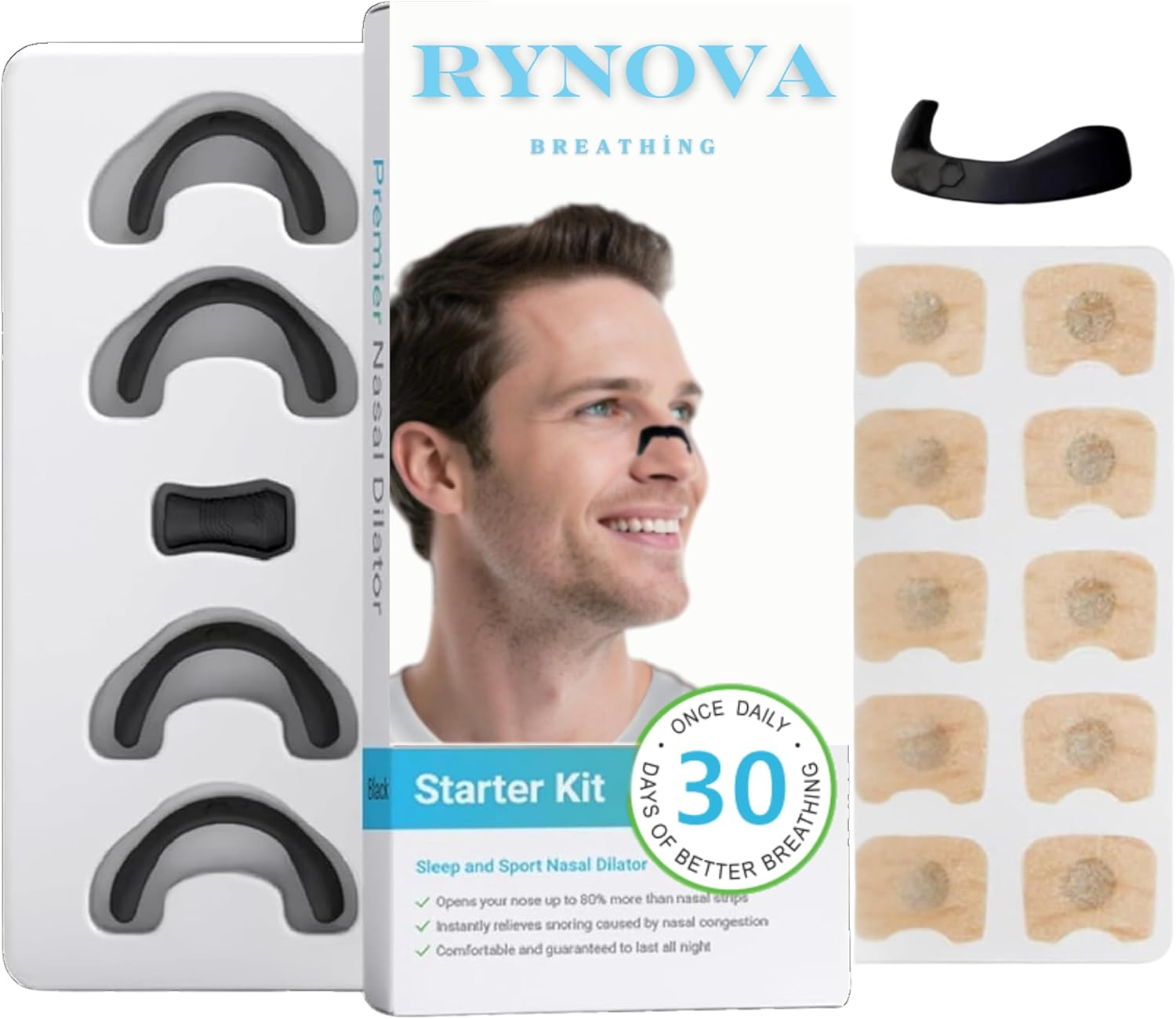 60 Pcs Breathing Nasal Strip Starter Kit (30 Days) - Boost Oxygen Intake, Reduce Snoring, Improve Sleep Quality -Skin Safe Nasal Strips - Extra Strength Snoring Solution (White) image number 4