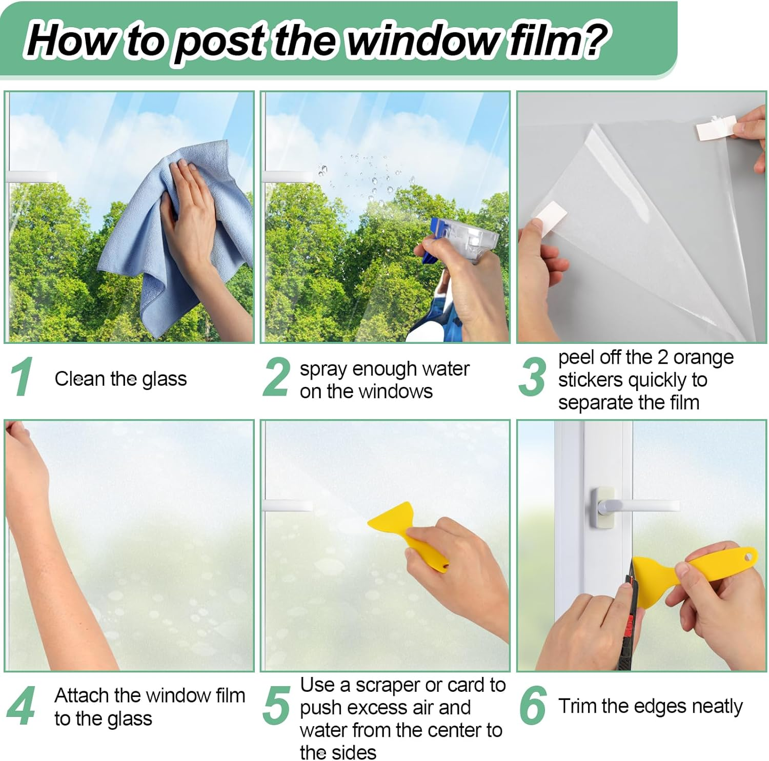 Vivinin Frosted Glass Window Film,17.3X236.2 Inches Privacy Film anti Uv, Frosted Window Privacy Film Non Adhesive, Window Film Privacy for Bathroom Home and Office image number 6