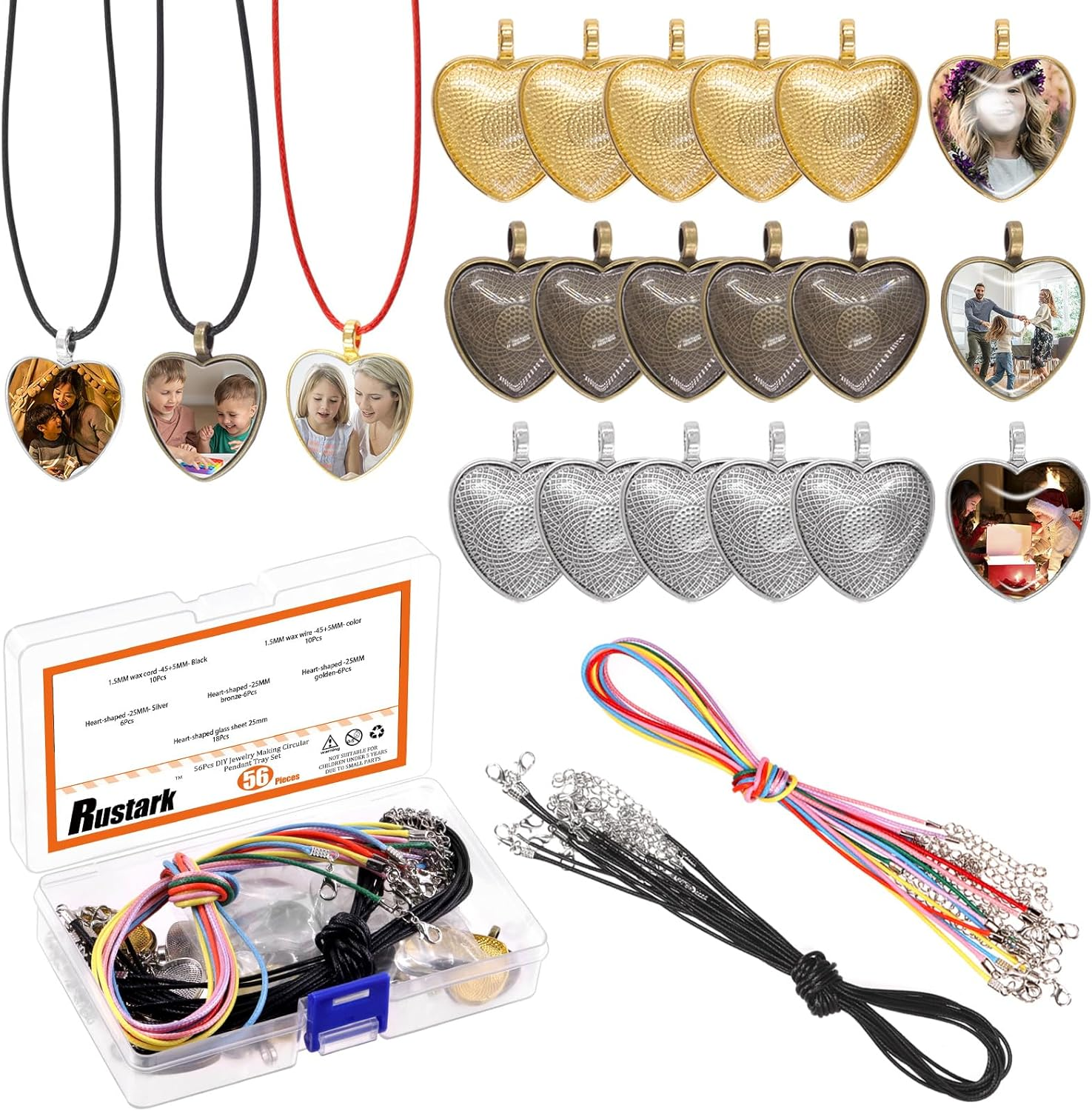 Rustark 100Pcs 5 Styles Pendant Trays Assortment Kit round Pendants Trays Set with Clear Glass Cabochon for Jewelry Making Crafting DIY Making