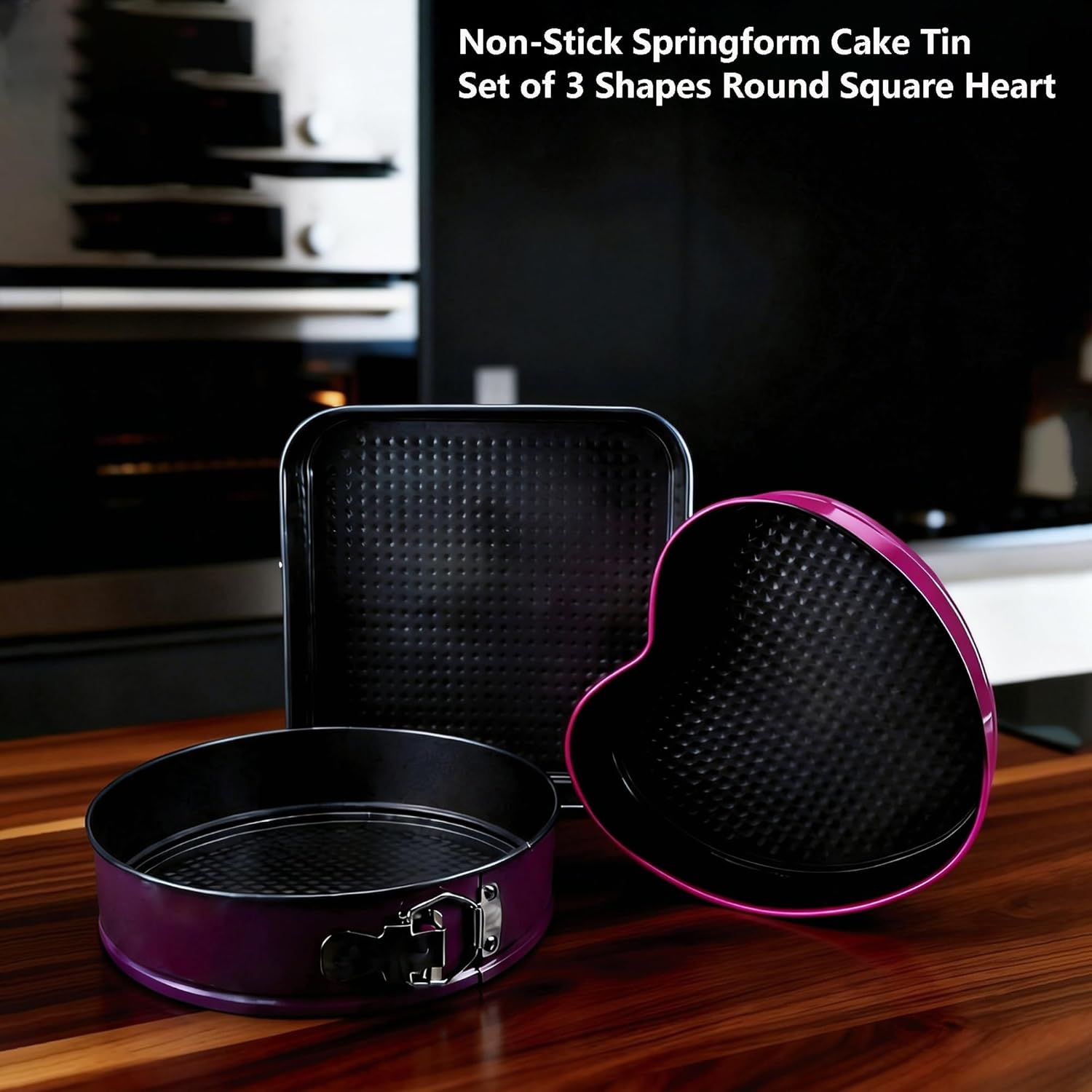 Non-Stick Springform Cake Pan Set of 3 Shapes round Square Heart