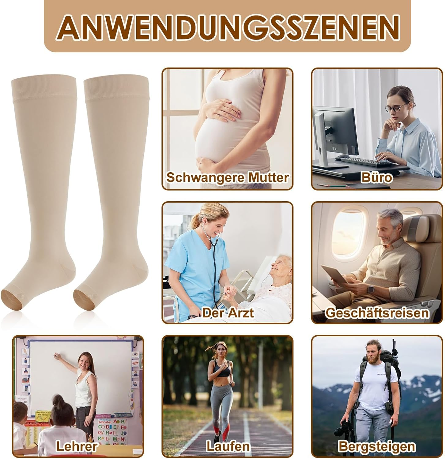 20-30 Mmhg Open Toe Compression Socks for Women & Men ,Best Graduated Medical Support (Class 2) for Running, Travel, Flight, Pregnancy &ndash; Relieve Swelling, Varicose Veins, Edema & Thrombosis (1 Pair) image number 4