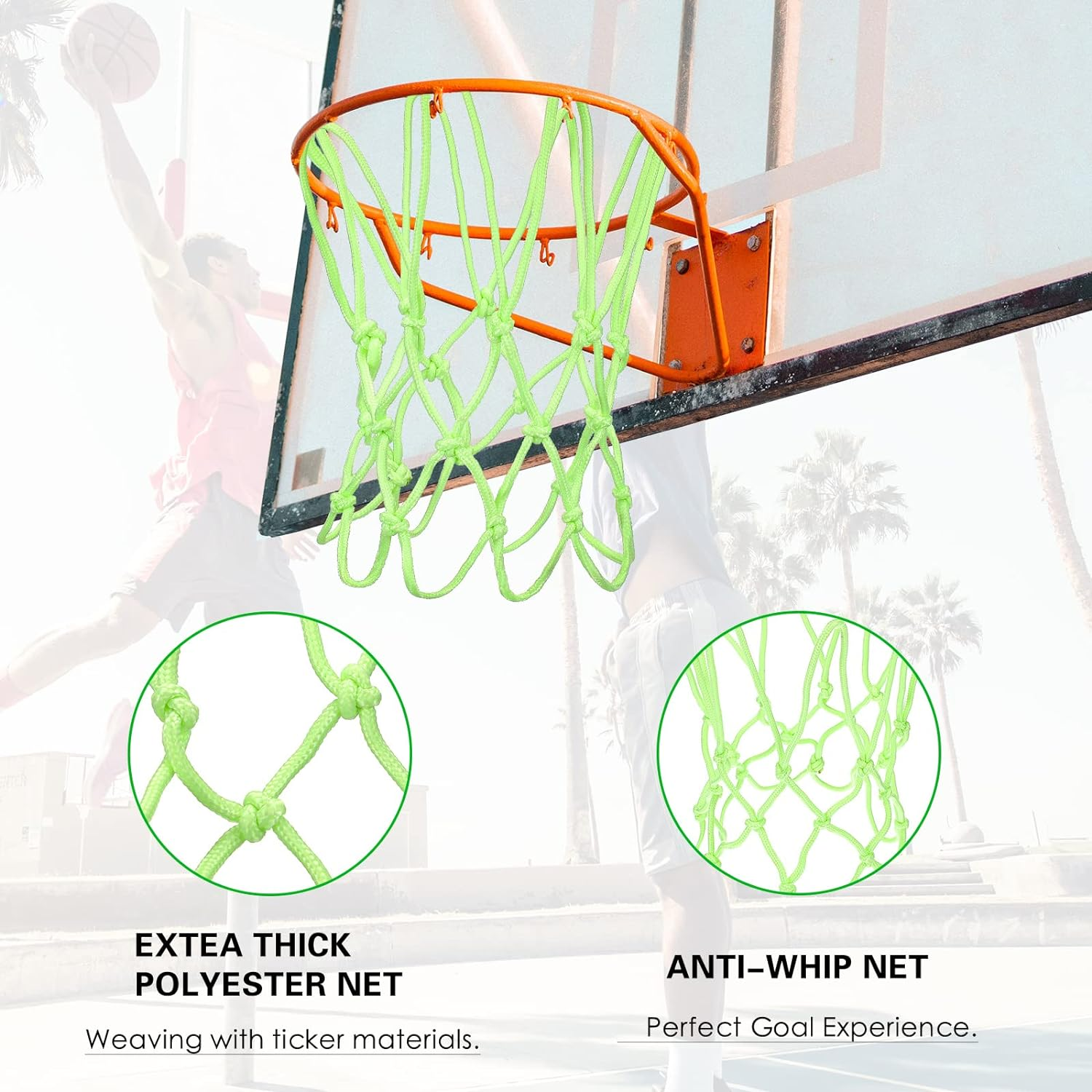 Nightlight Mini Basketball Net Glow 8 Loop Replacement Basketball Hoop Net Glow in the Dark Basket Ball Outdoor Portable Nylon Mesh for Children Outdoor Sun Powered Sports Gifts 8-10.25 Inch Rims image number 3