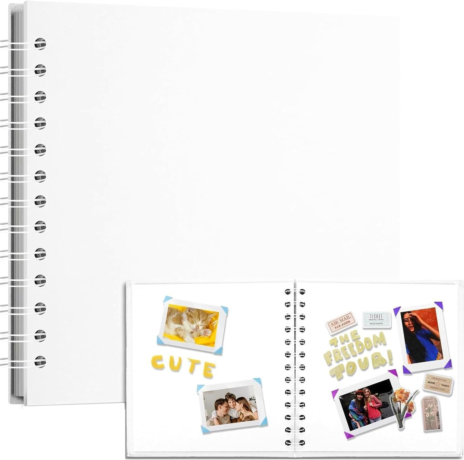 18X18Cm Scrapbook Album DIY Hardcover Kraft Paper Memory Book, 20 Sheets/40 Pages for Photos, Wedding, Family, Travel, Friends, Craft Blank Journal for Creative Projects, Art, Keepsakes (White) image number 4