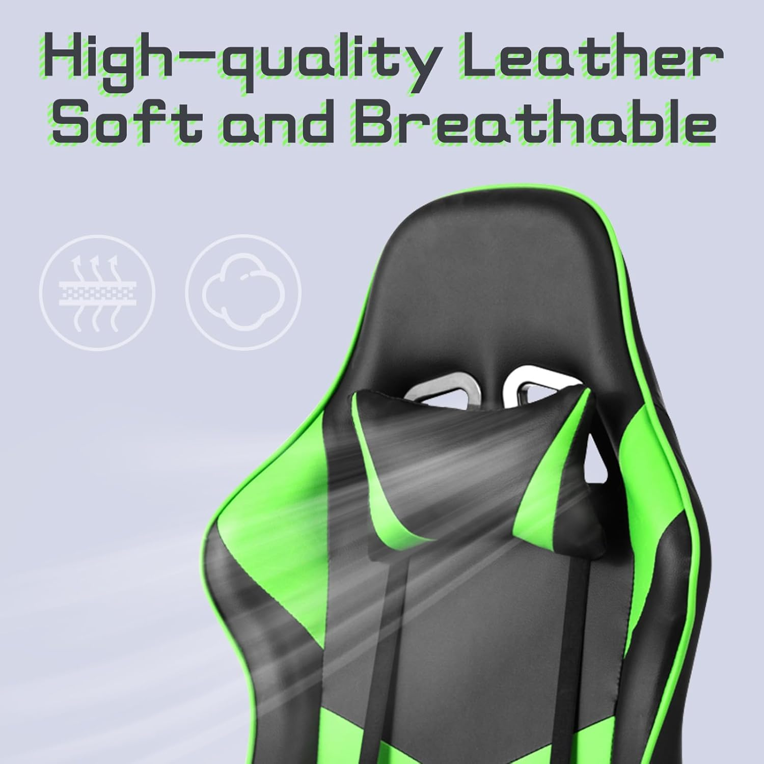 PU Leather Ergonomic Gaming Chair with Footrest Computer Racing Chair Reclining Executive Office Chair Desk Chair for Adults Teens in Green & Black image number 4