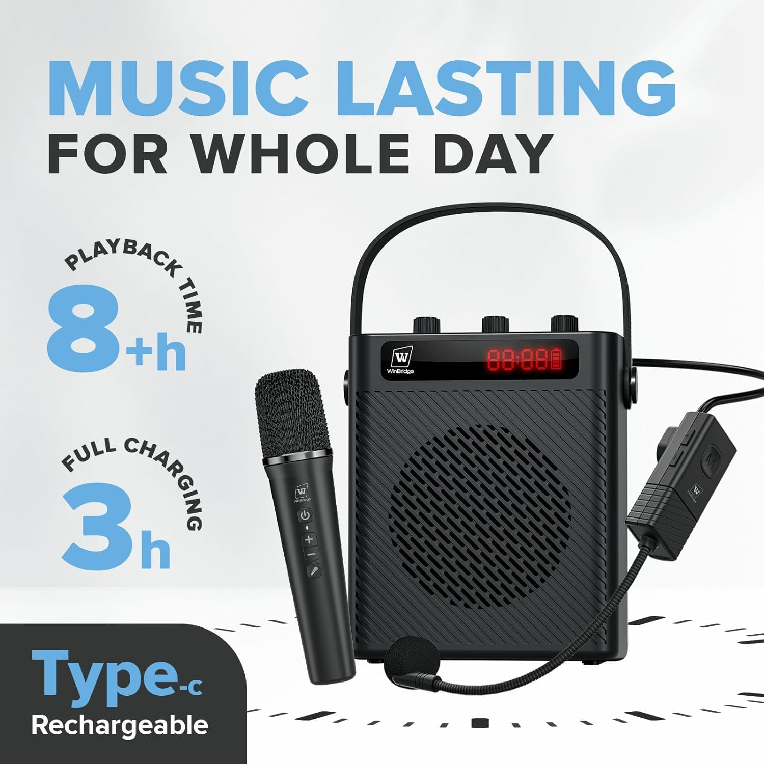 Winbridge 40W Portable PA Speaker System with Two Wireless Microphone, Wireless Voice Amplifier, Bluetooth Speaker and Microphone, Megaphone for Teachers, Presentation,Outdoor Activities Etc, S95 image number 3