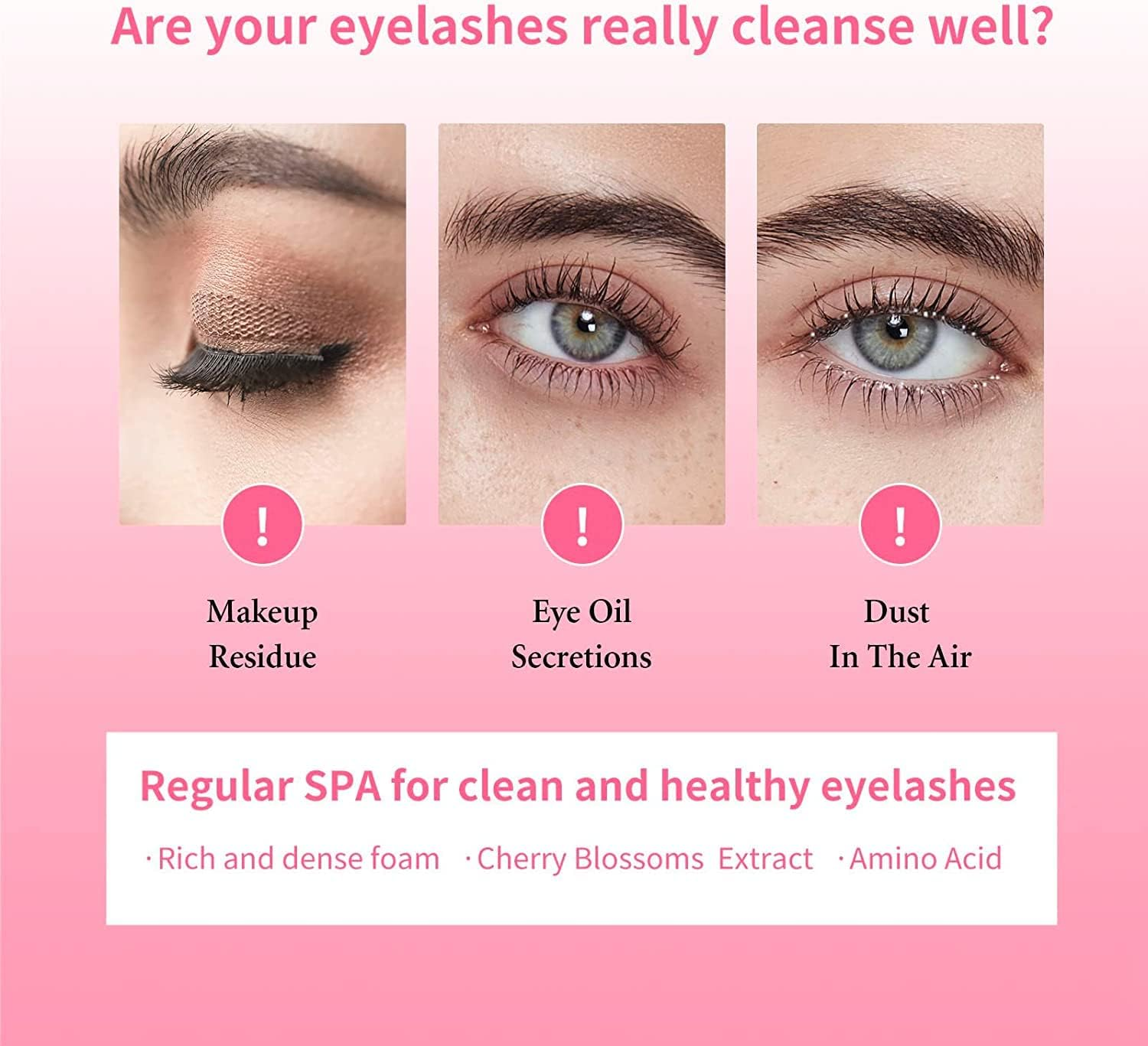 Eyelash Extension Cleanser, Upgraded Eyelash Extension Shampoo 60Ml+Mascara Wand+Brush Eyelash Foam Cleanser for Extensions and Natural Lashes,Paraben & Sulphate Free, Salon and Home Use image number 6