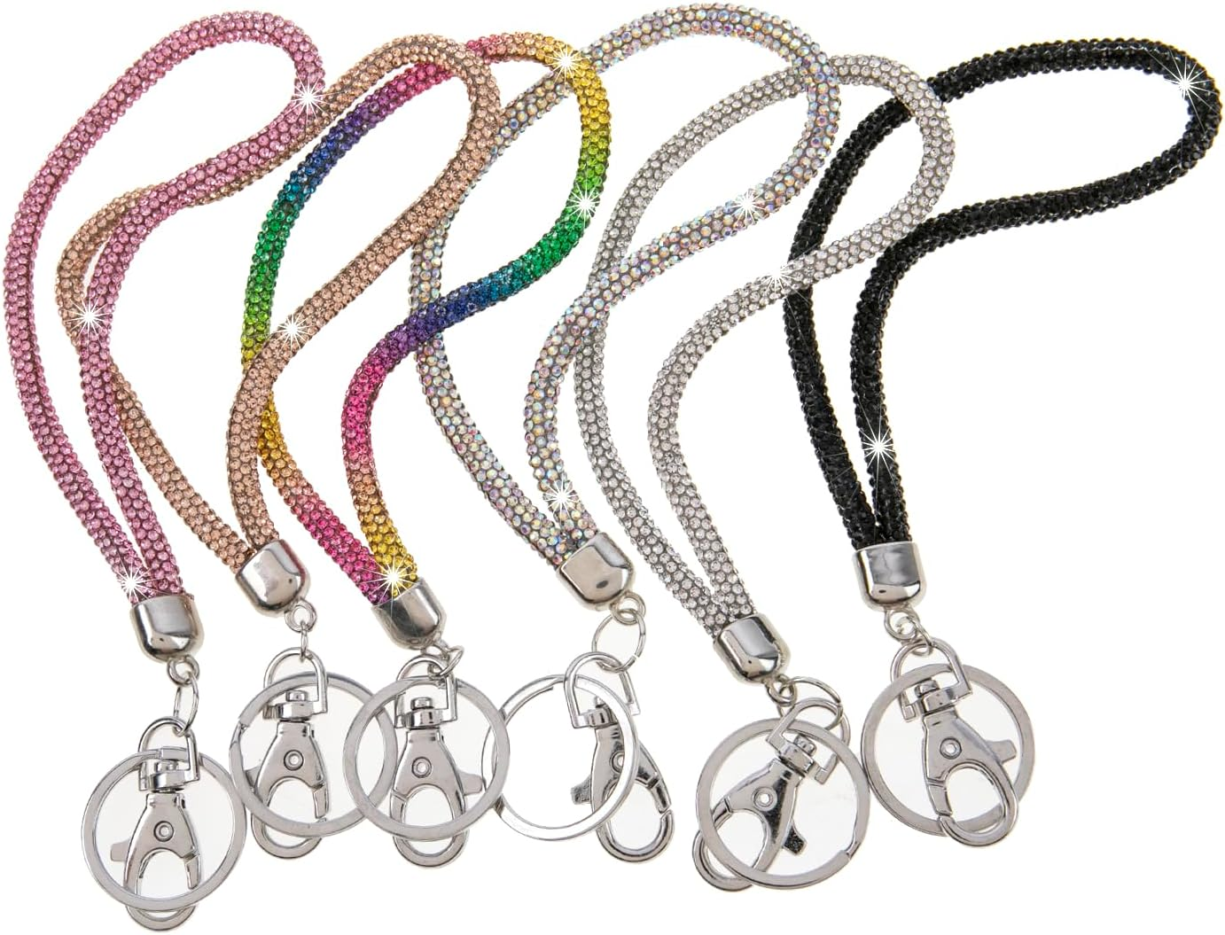 Fashion 8" Exclusive Sparkle Crystal Wristlet Lanyard,Premium Bling Keychain Lanyard,Waterproof Rhinestone ID Key Strap for Women Nurse Teacher(6Pcs), 6 Colors Mixed, 8 Inch image number 1