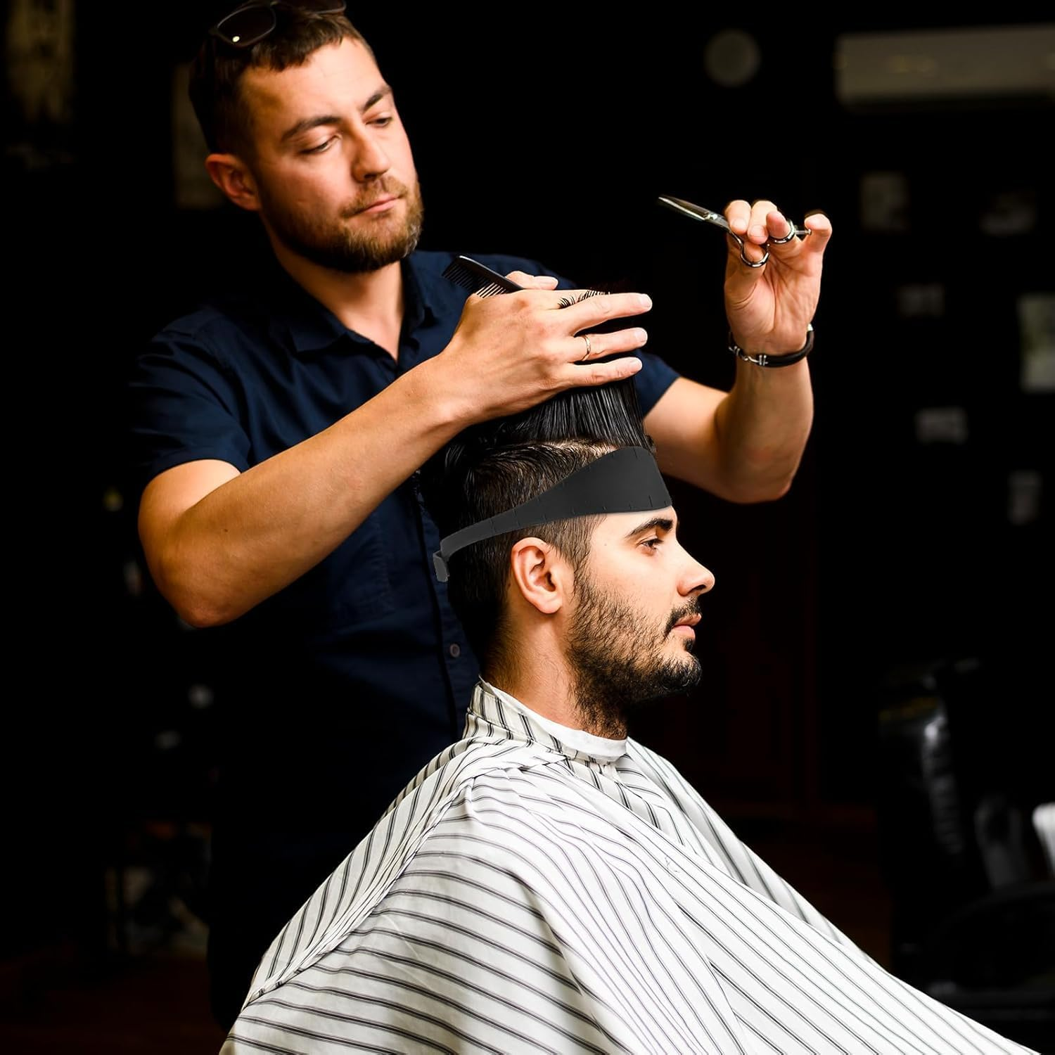 Curved Soft Silicone Haircut Band Haircut Guide, 2Pcs Adjustable Haircut Guide Curved Silicone Haircut Band,Curved Silicone Haircut Bands, Hair Trimming Guide Band,Silicone Curved Haircut Band (Black) image number 5