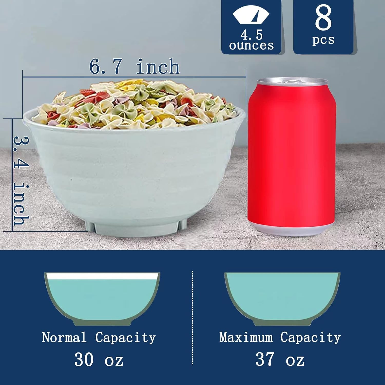Unbreakable Cereal Bowls 30OZ Set 8 Microwave and Dishwasher Safe BPA Free E-Co Friendly Deep Soup Bowl for Cereal, Salad, Soup, Rice image number 3