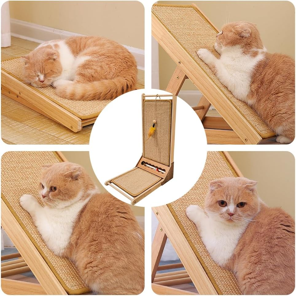 L Shape Cat Scratcher, Sisal Cat Scratching Board, Vertical Cat Scratcher with Toy, Protective Home Furniture, Suitable for Indoor Outdoor Cats and Kittens Playing